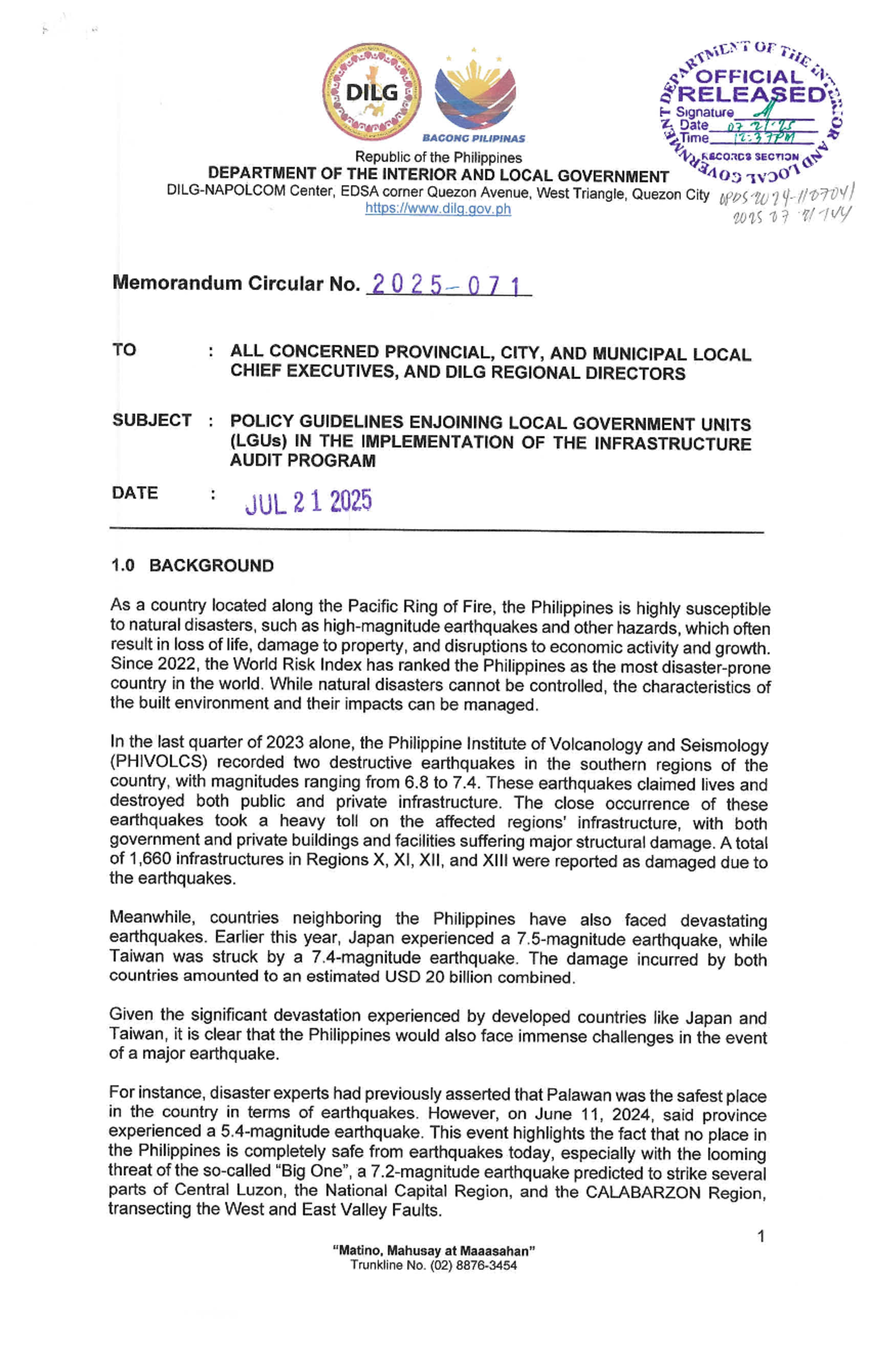 DILG MC No. 2025-28: Guidelines for Infrastructure Audit Program - Studocu