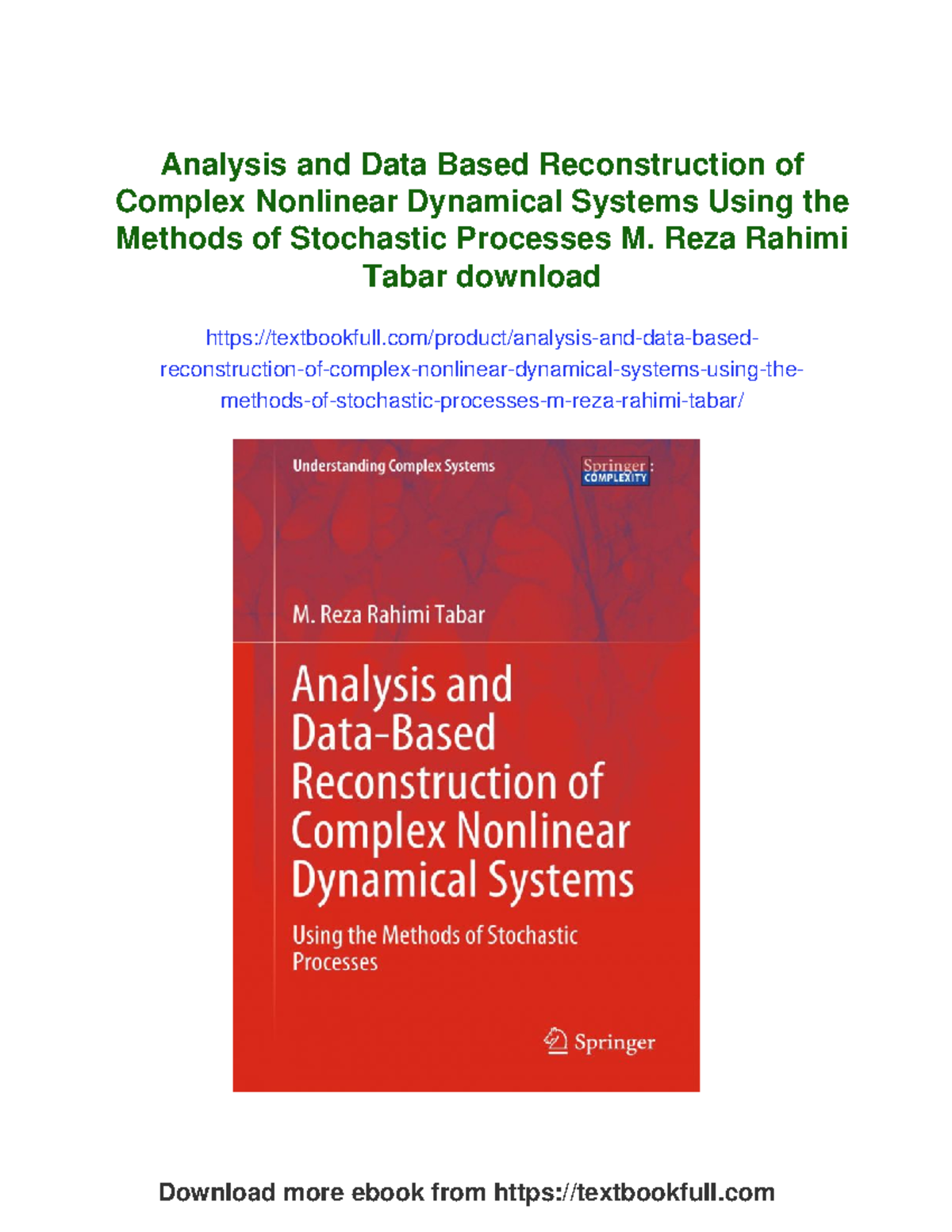 Analysis and Reconstruction of Complex Nonlinear Dynamical Systems ...