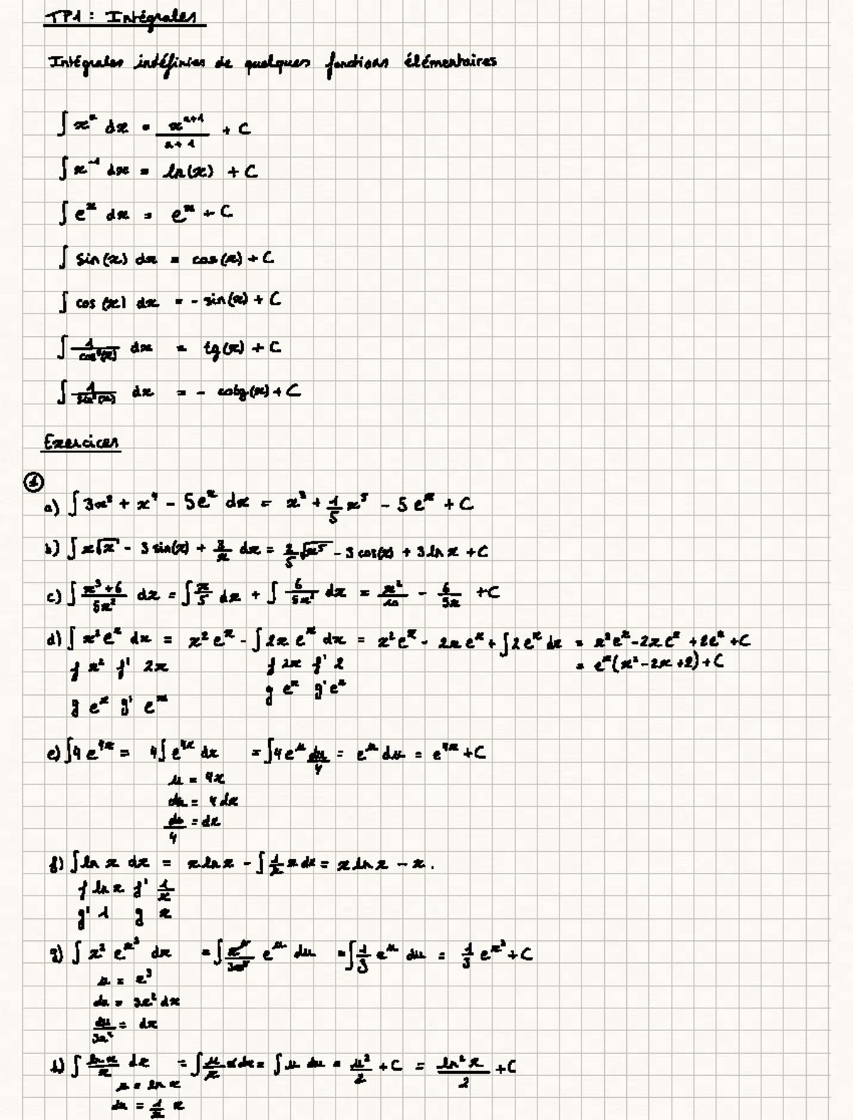 Intégrales Indéfinies et Systèmes Linéaires - TP MATH 1 - Studocu