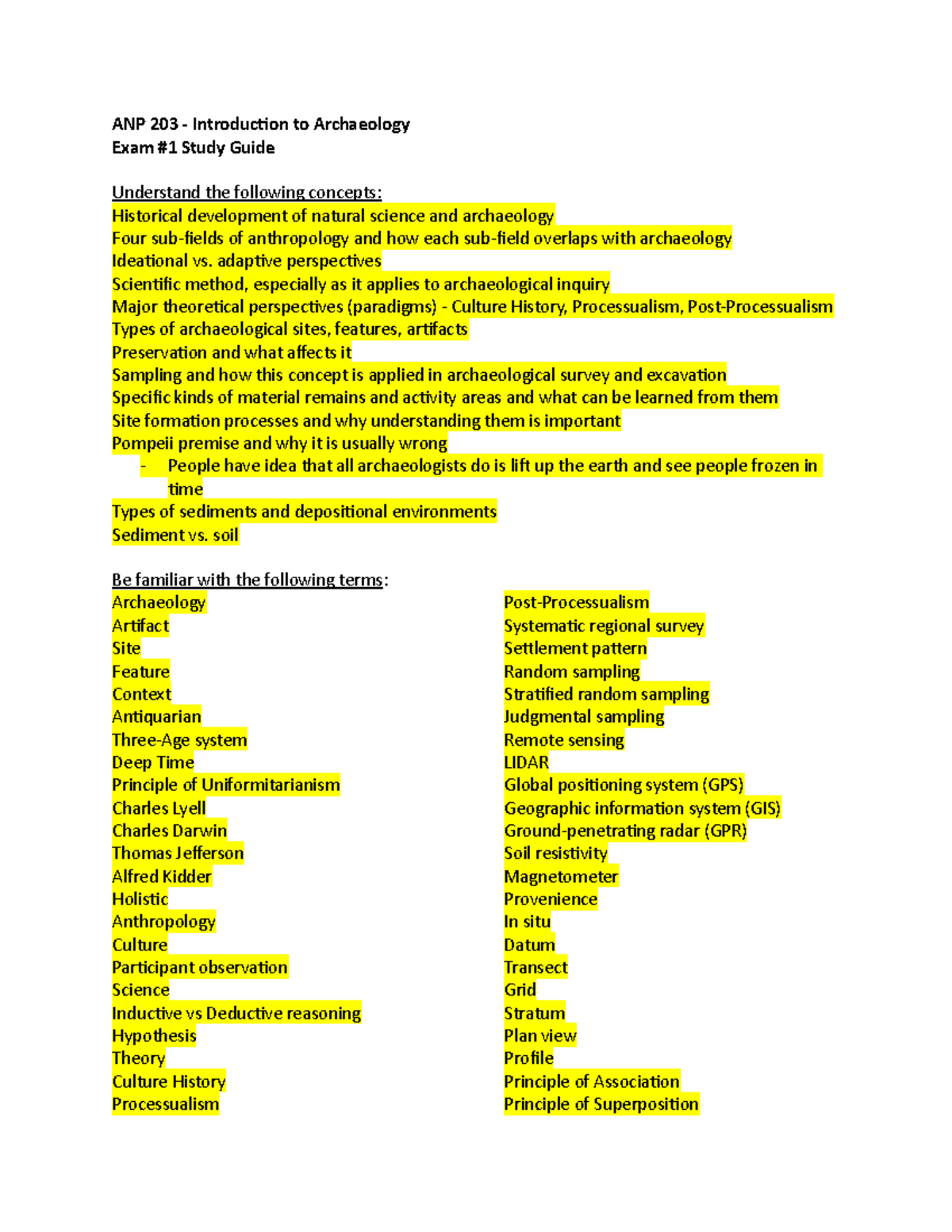 ANP 203 Exam 1 Study Guide: Key Concepts in Archaeology - Studocu