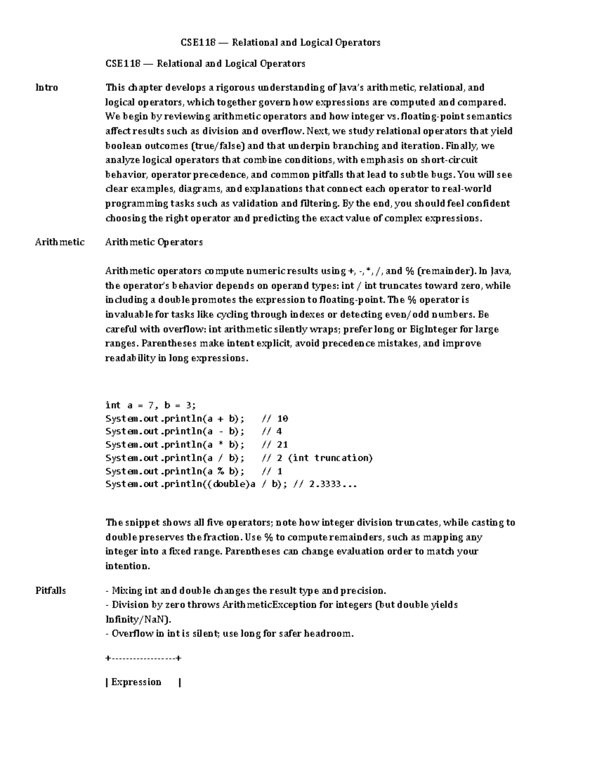 CSE118 - Relational and Logical Operators - Studocu