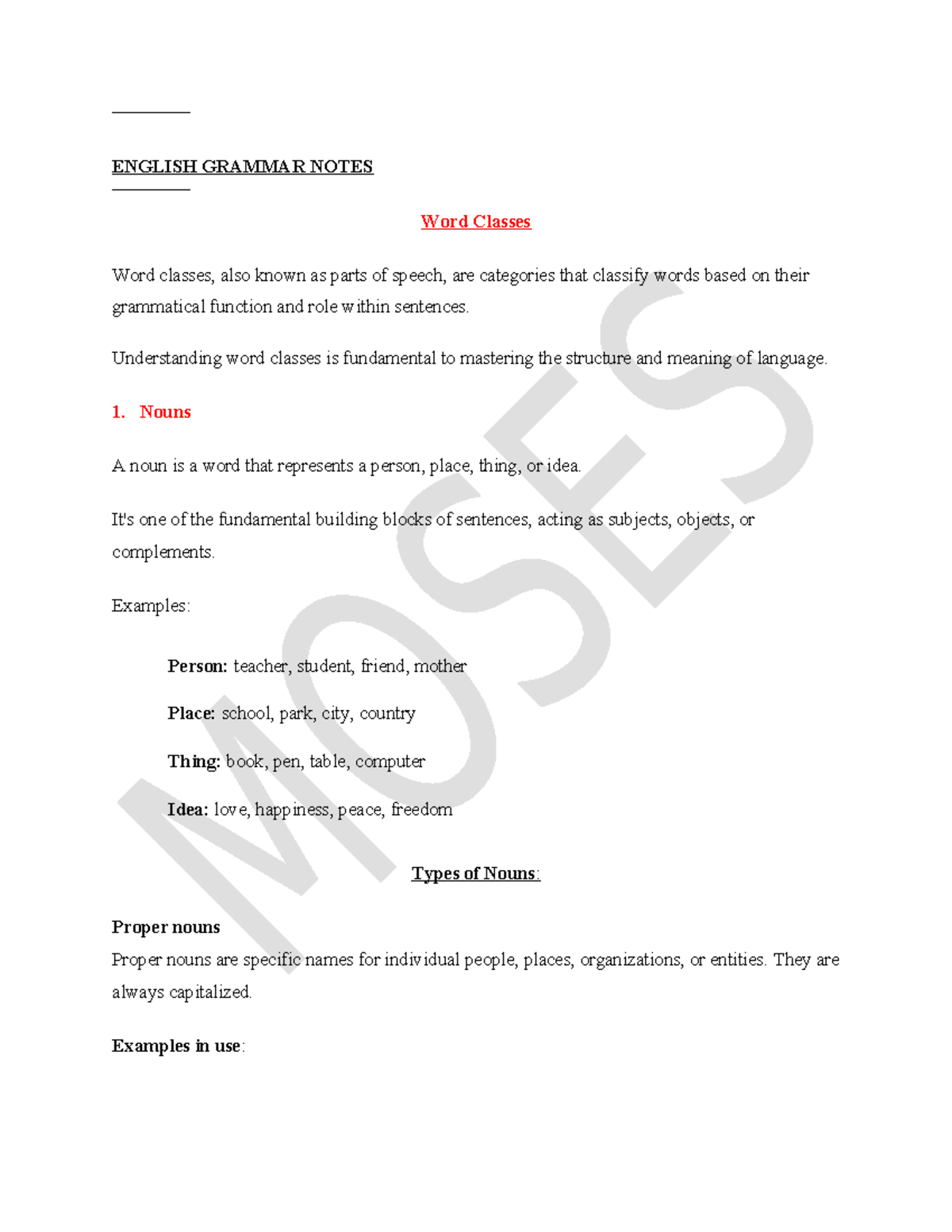 ENGLISH 101: Grammar Notes on Word Classes and Functions - Studocu