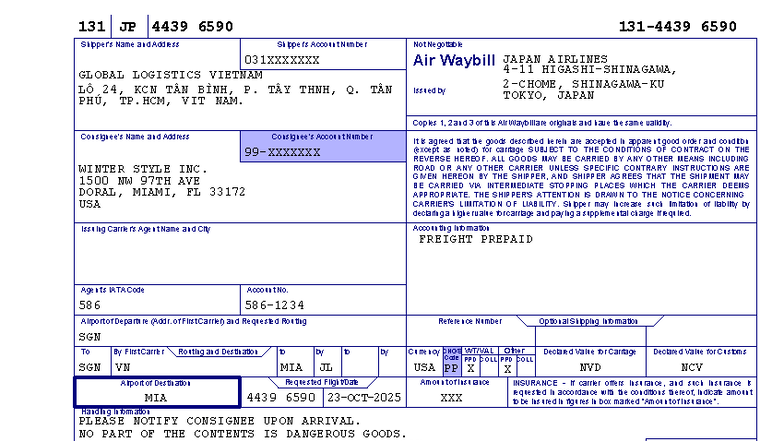MAWB 131 JP 4439 - Air Waybill for Global Logistics Shipment - Studocu