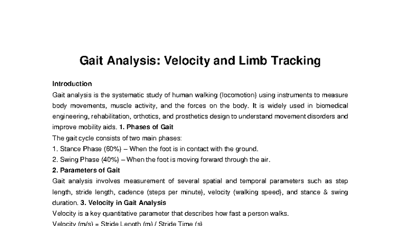 Gait Analysis Velocity and Limb Tracking - Gait Analysis: Velocity and ...