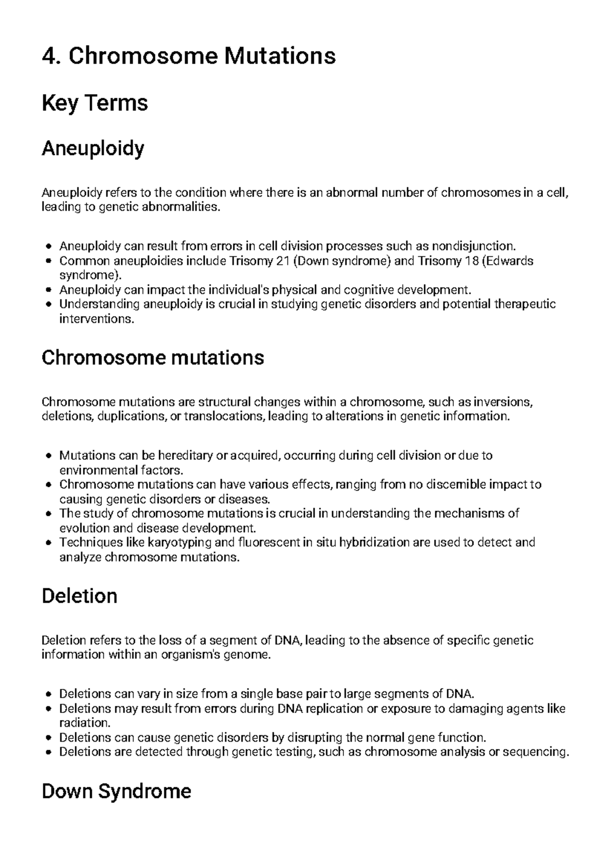 4. Chromosome Mutations Study Guide: Key Terms & Concepts - Studocu