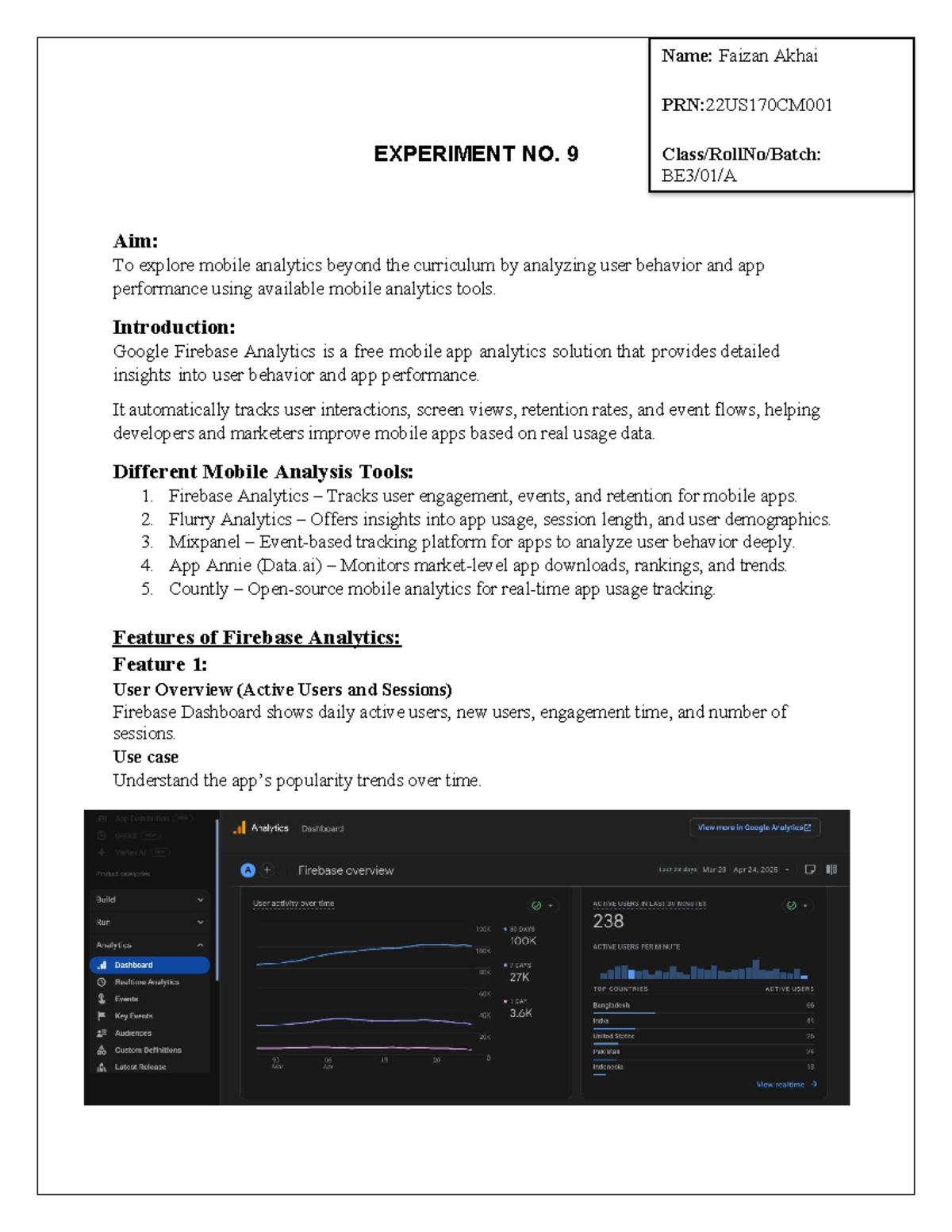 BE3 EXP9: Mobile Analytics Tools & User Behavior Insights - Studocu