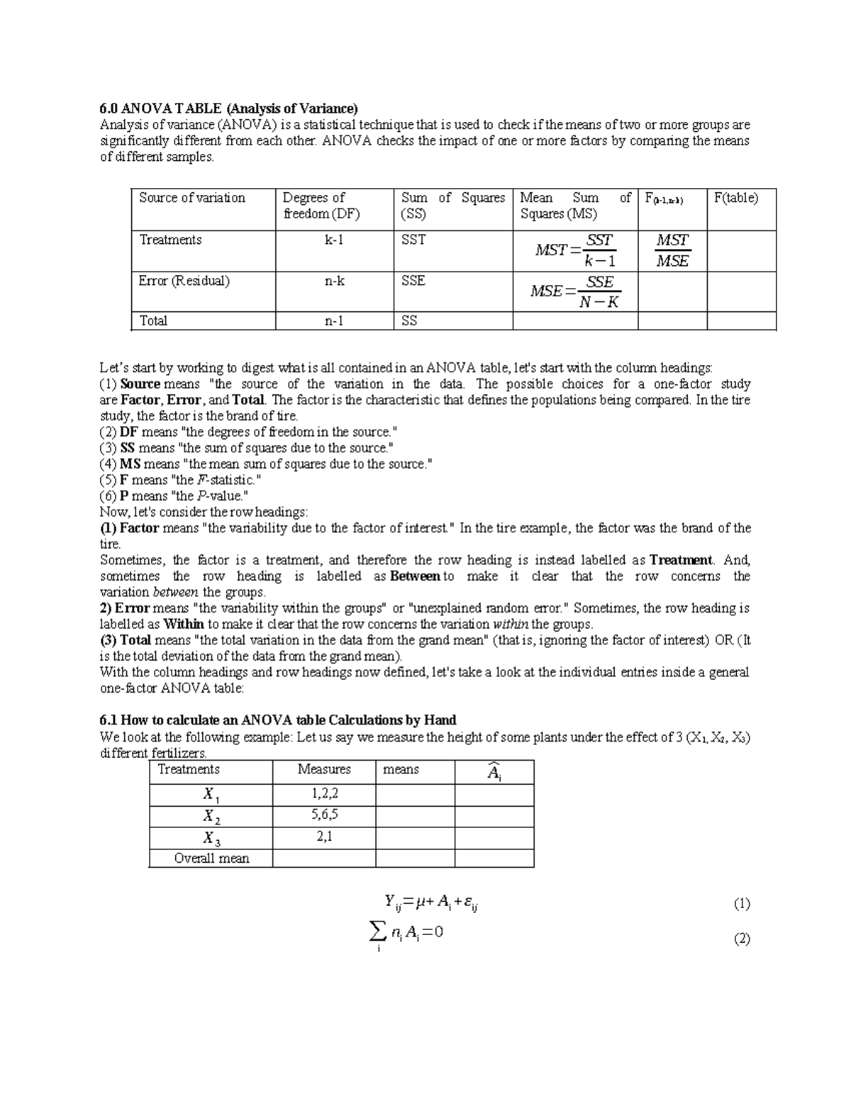 ANOVA Table Analysis: Understanding Variance in Statistical Data - Studocu