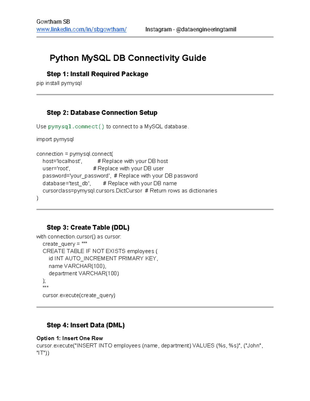 Python MySQL DB Connectivity & Secure Password Management Guide - Studocu
