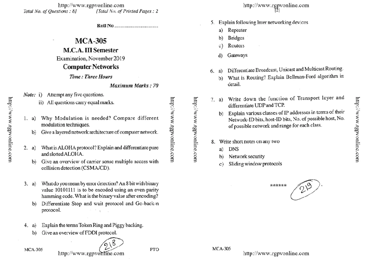 MCA 305 Computer Networks Final Exam December 2017 Study Guide - Studocu