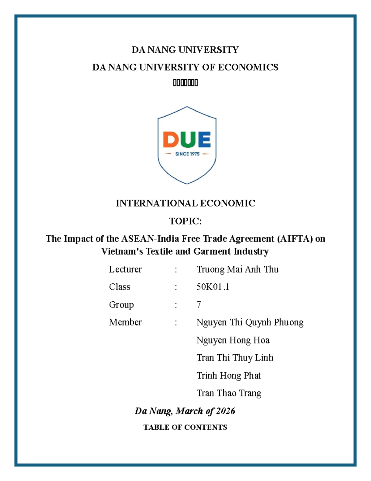 The Impact of AIFTA on Vietnam's Textile & Garment Industry (50K01 ...