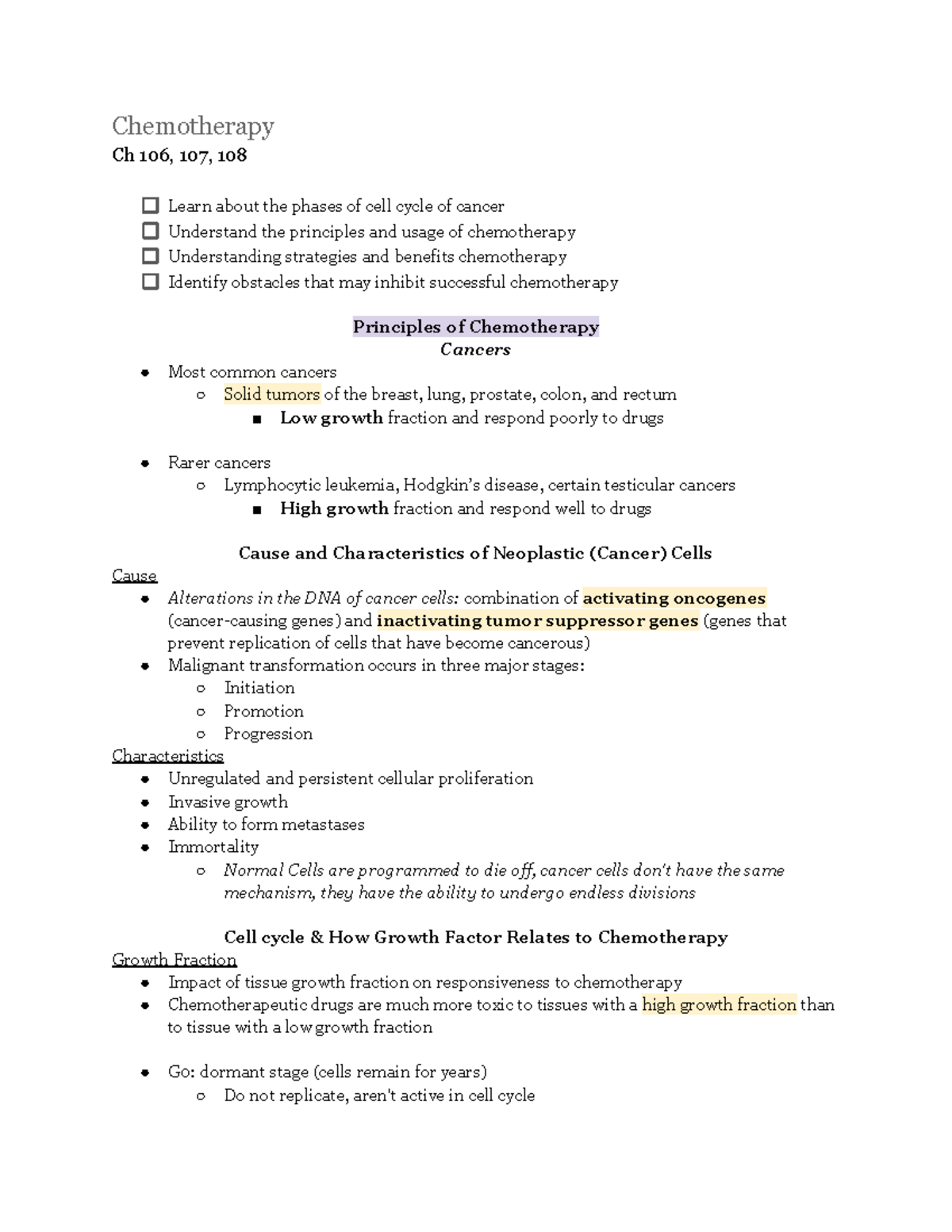 Module 7 - Chemotherapy Ch 106, 107, 108 Learn about the phases of cell ...