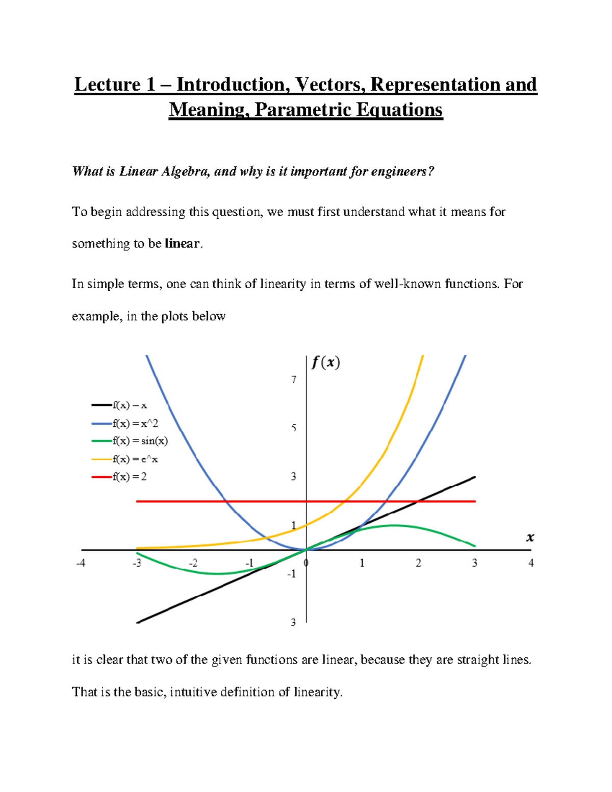 Lecture 1: Intro to Linear Algebra, Vectors & Parametric Equations ...