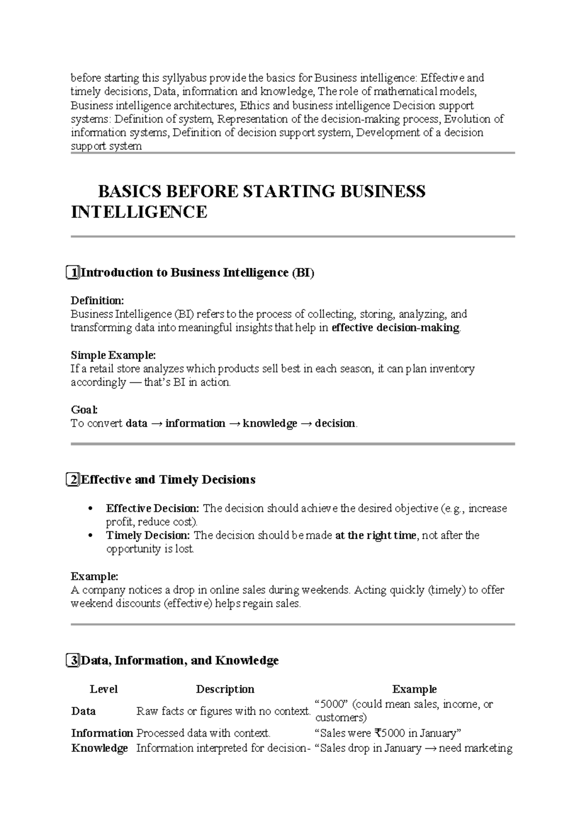 BIS101: Basics of Business Intelligence and Decision Support Systems ...