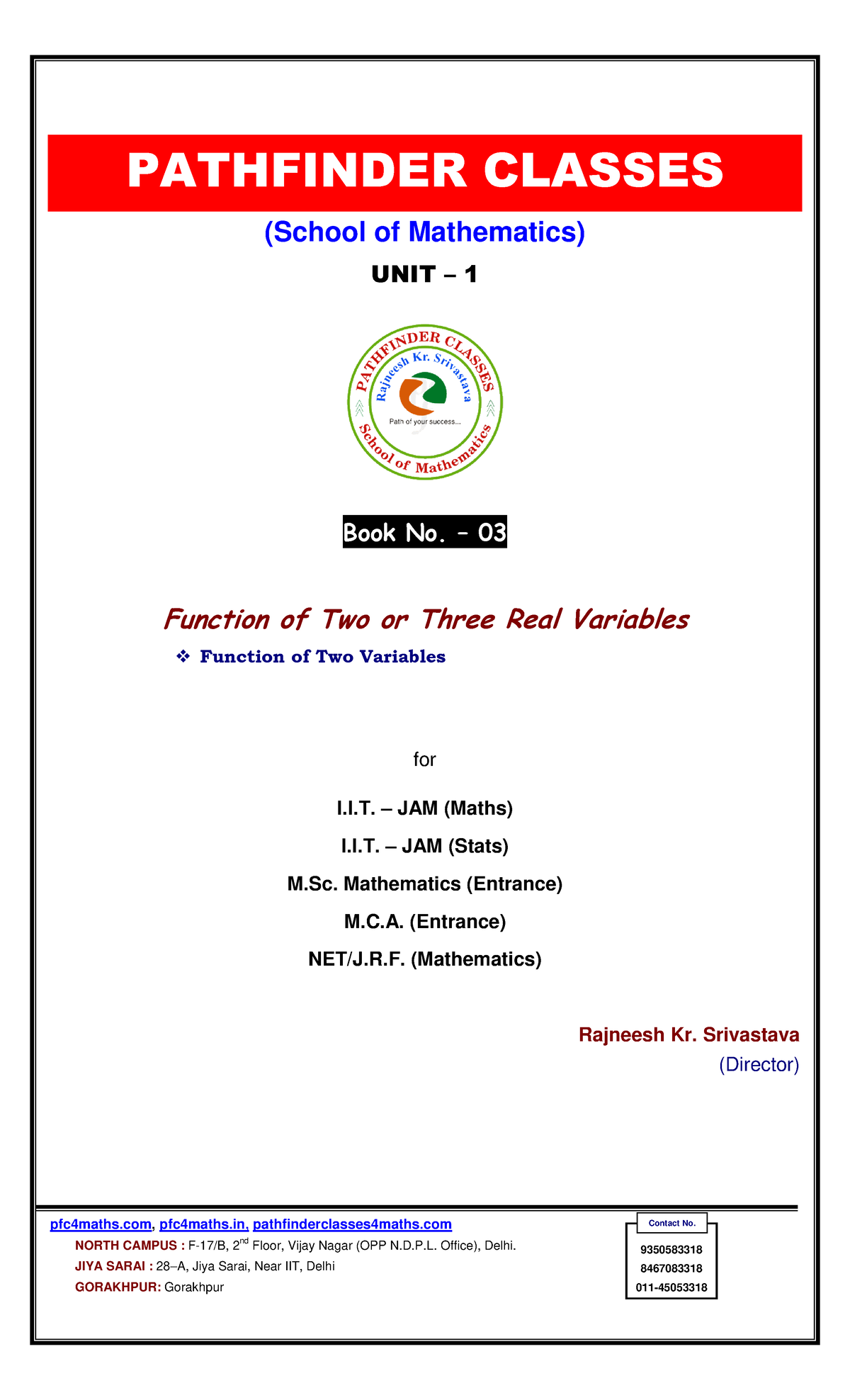 Function of Two or Three Real Variables - PATHFINDER CLASSES (School of ...
