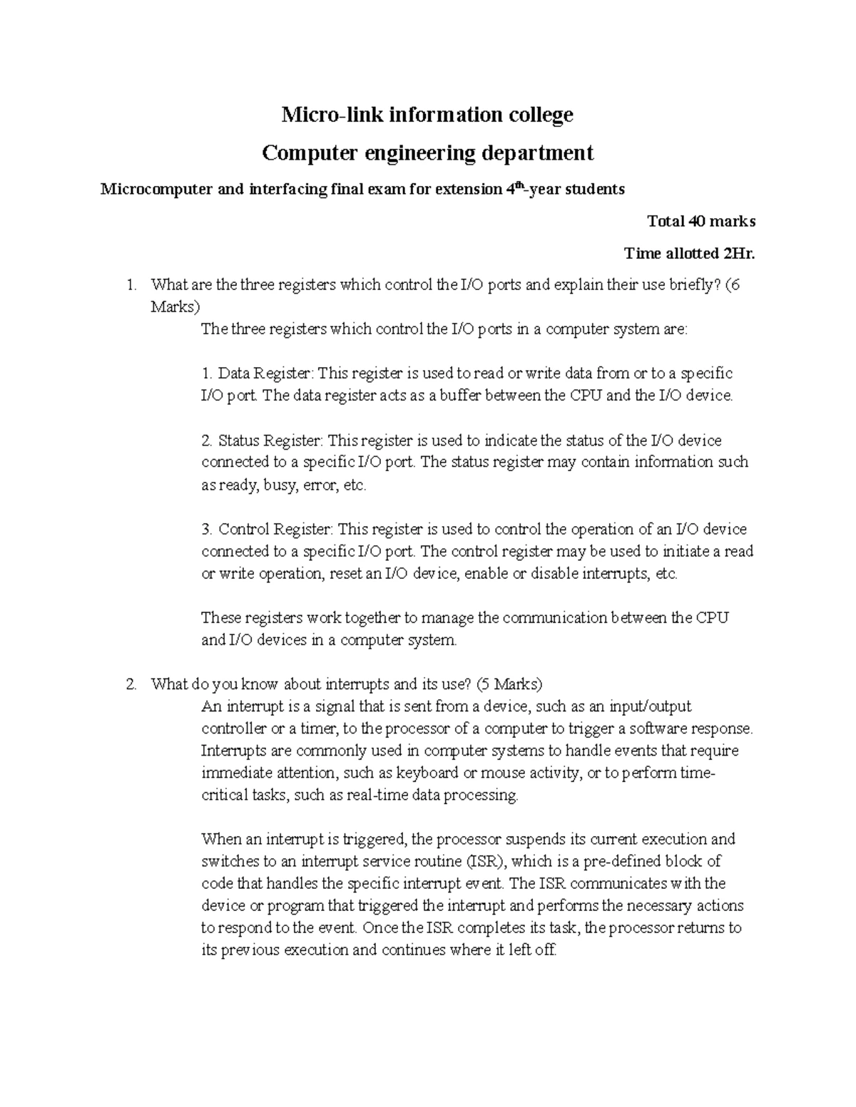 Final exam computer - MicroLink Information Technology College ...