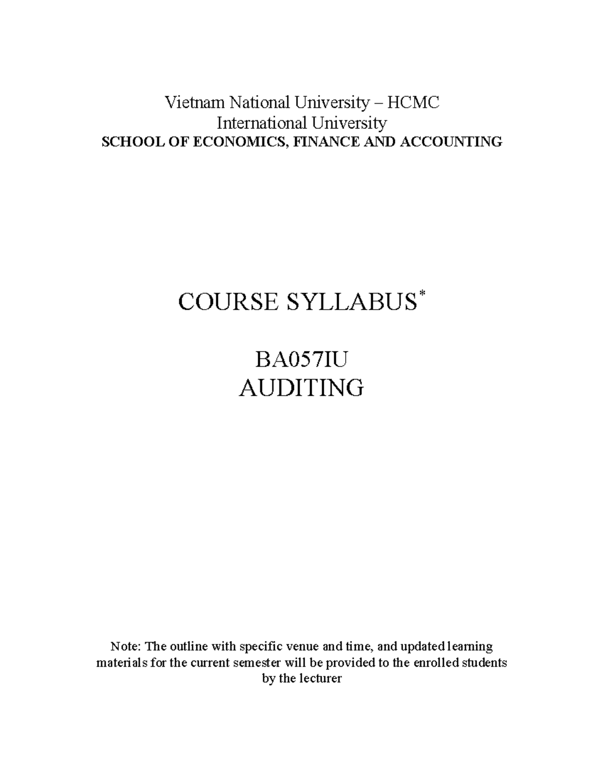 BA057IU Auditing Syllabus - Fall 2025 at VNU International University ...