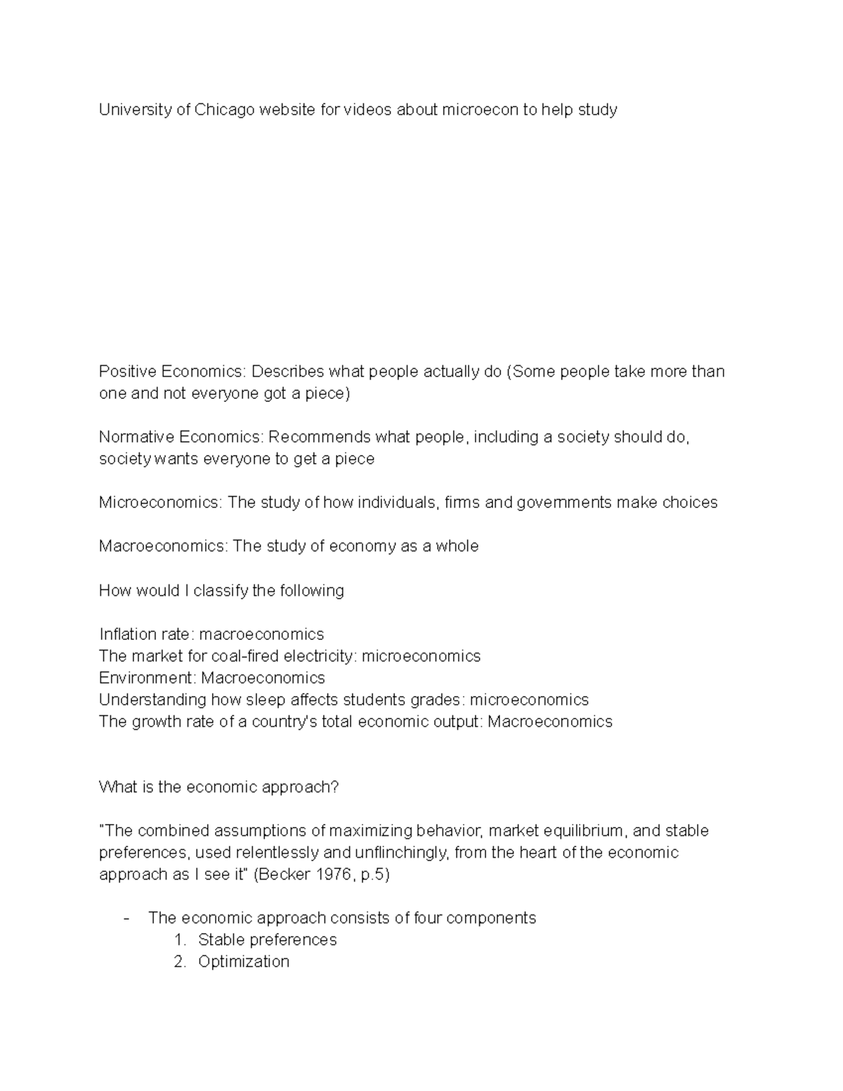 ECON 104 - Week 1 Notes on Micro & Macro Economics Concepts - Studocu