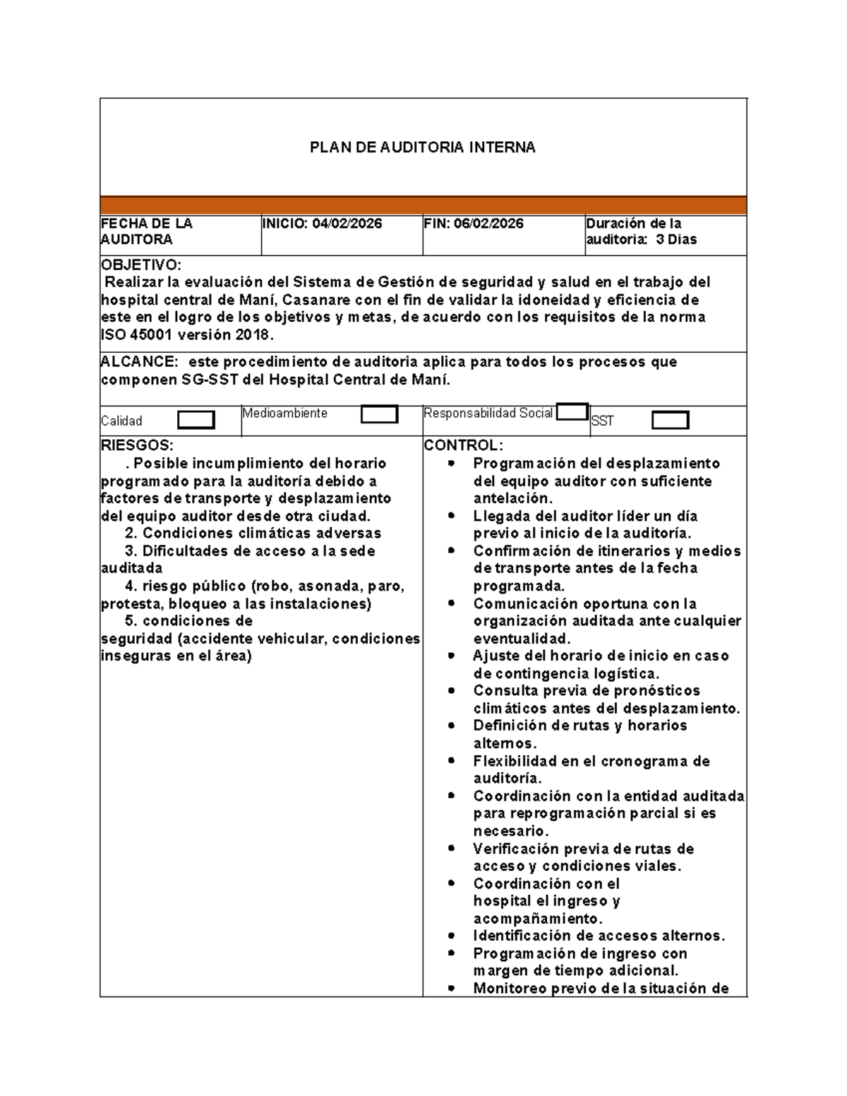 Taller de Plan de Auditoría Interna - ISO 45001 - Studocu