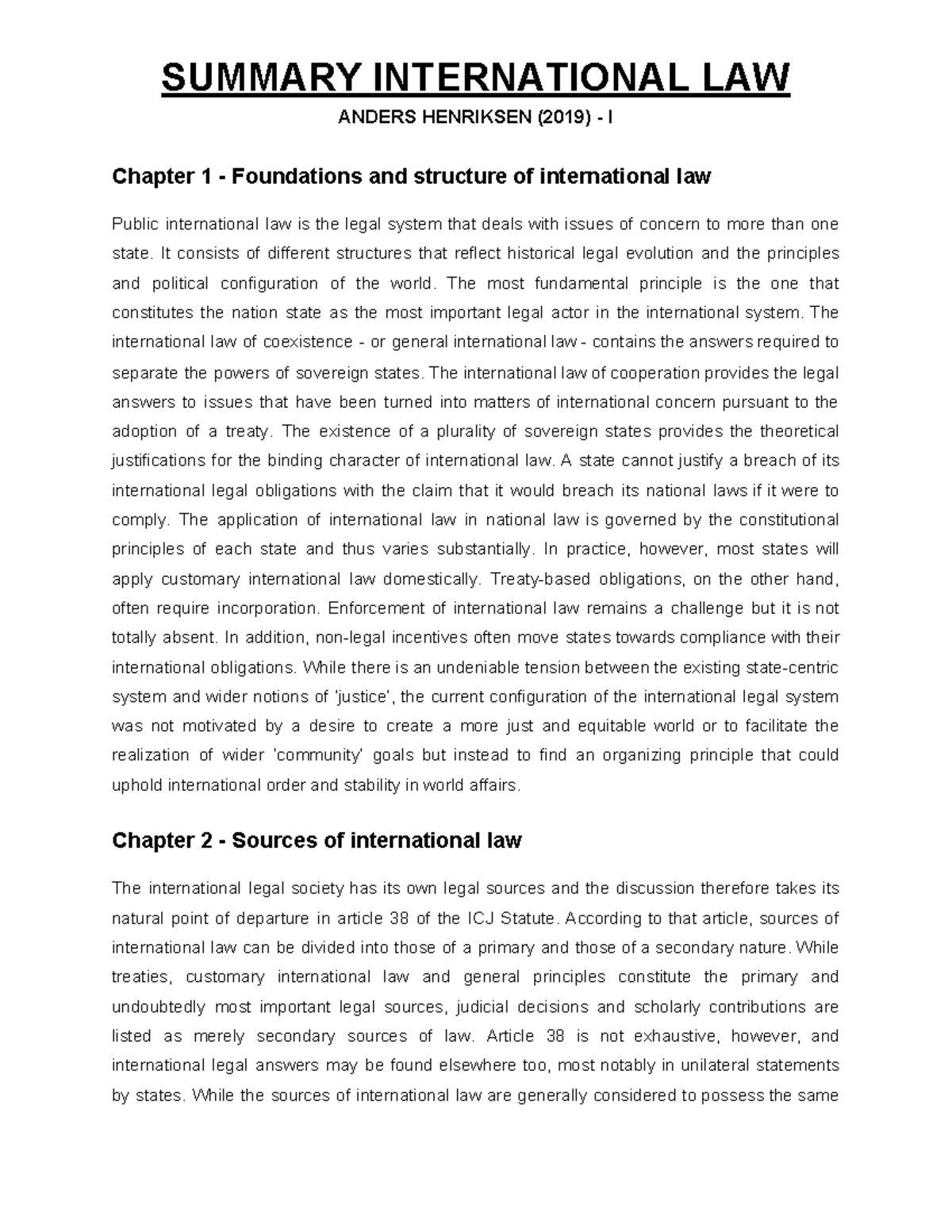 Summary of International Law - Henriksen (2019) - Chapter Insights ...