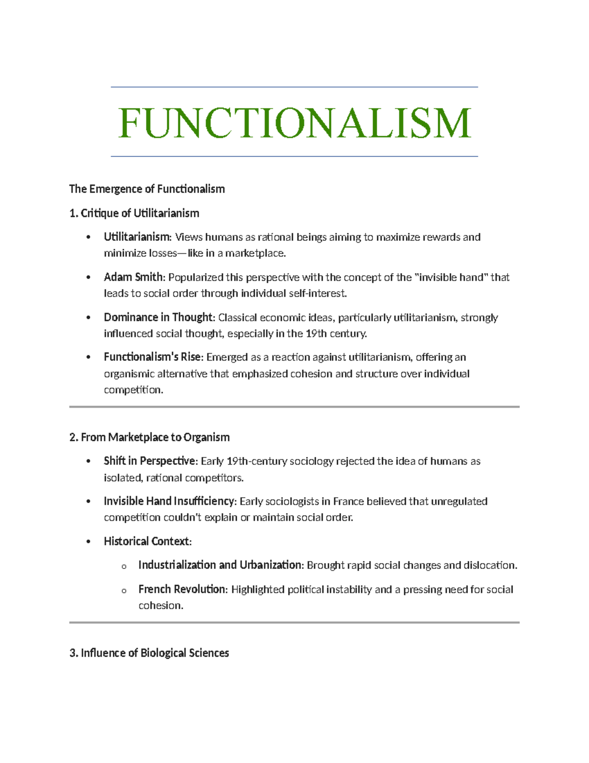 Functionalism: Key Concepts and Historical Context in Sociology - Studocu