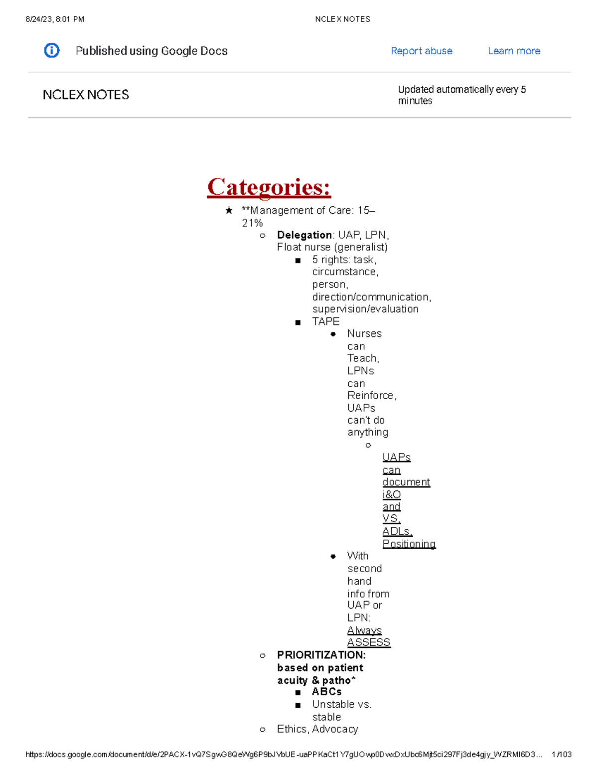 NCLEX Review Notes: Key Concepts for Effective Patient Care - Studocu