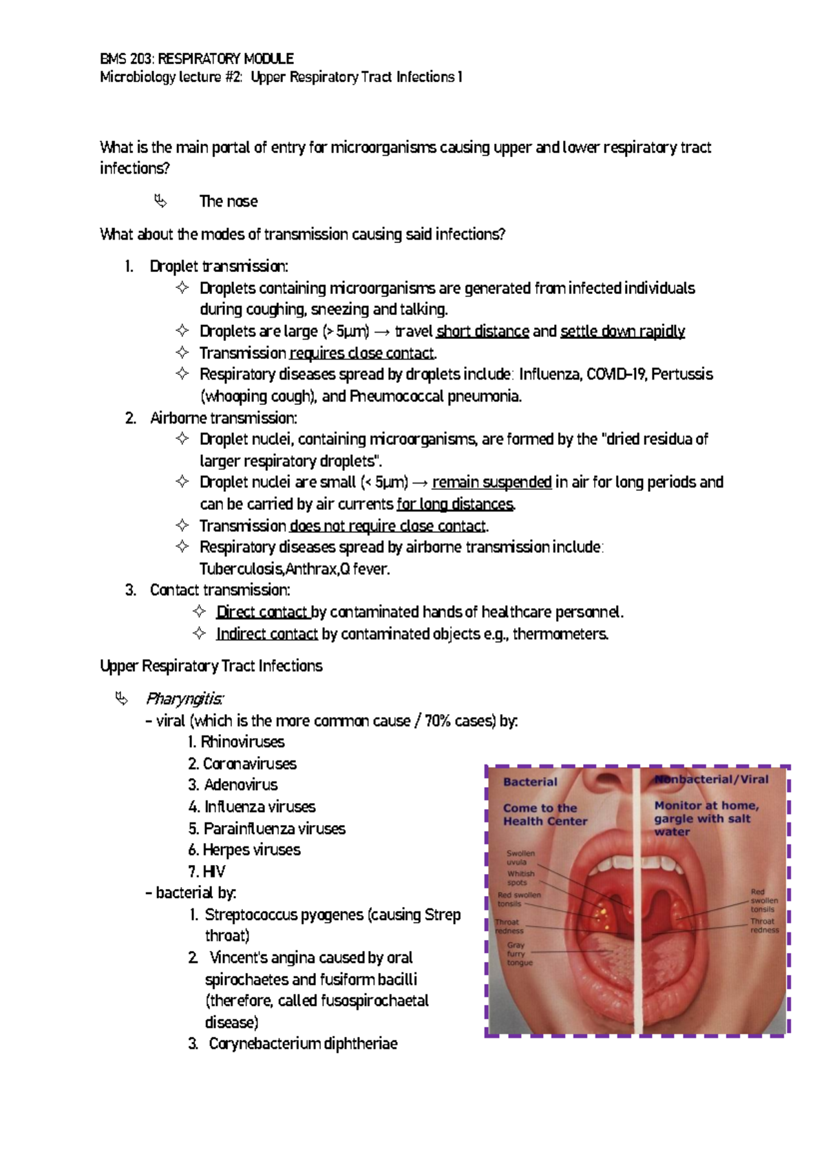 Microbiology Lecture #2: Upper Respiratory Tract Infections Overview ...
