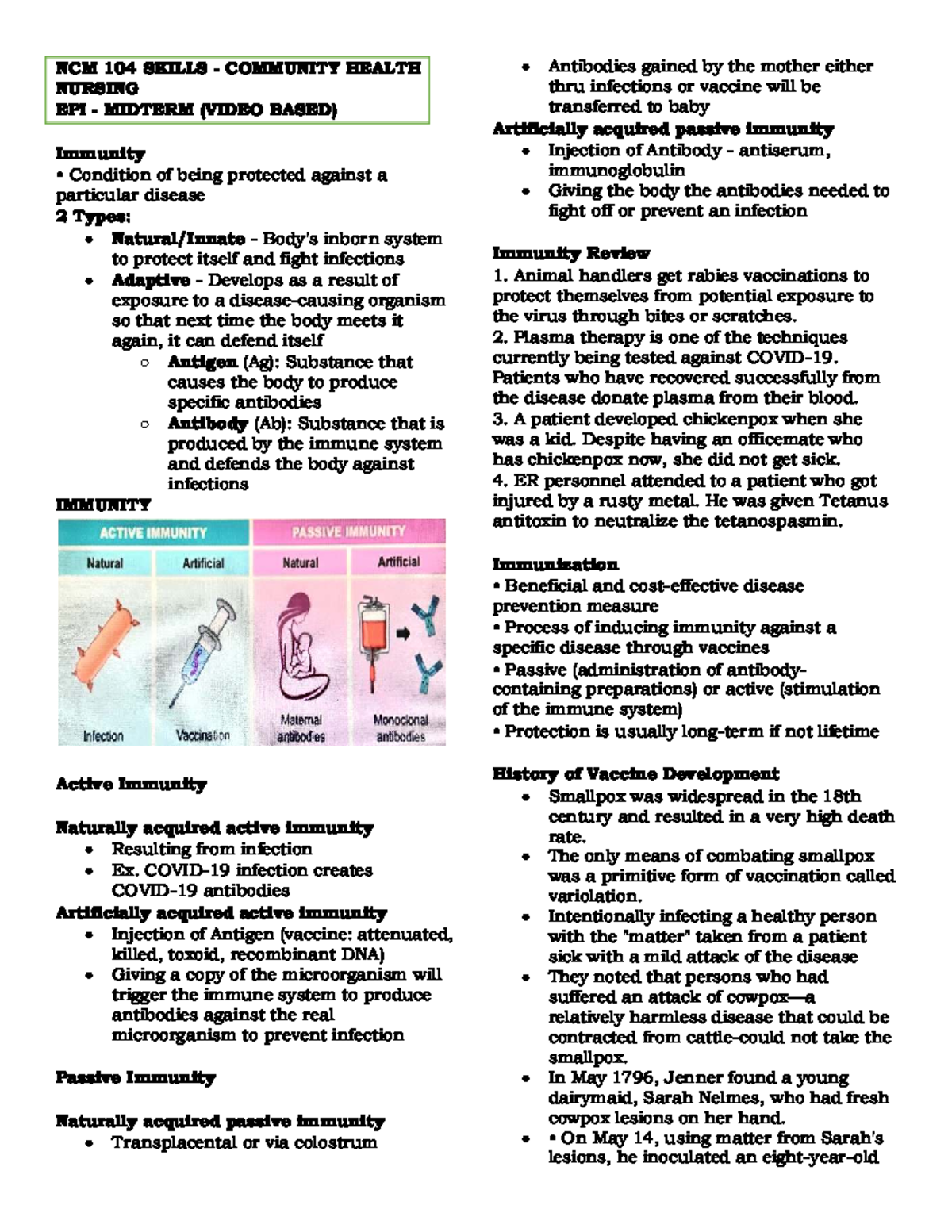 NCM 104 COMMUNITY HEALTH NURSING EPI MIDTERM REVIEW - Studocu