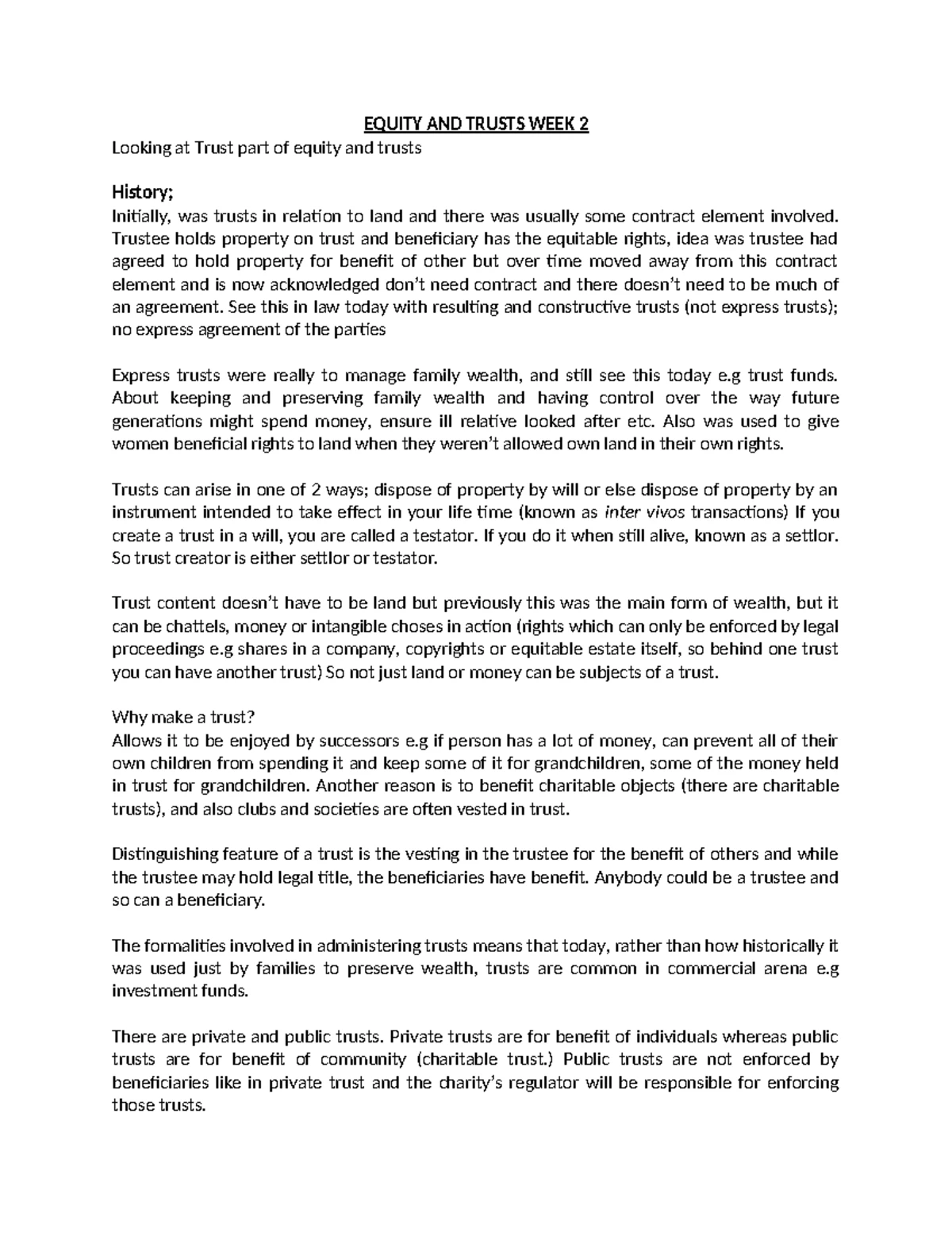Equity and Trusts Week 6 Lecture Notes - Duties and Liabilities of ...