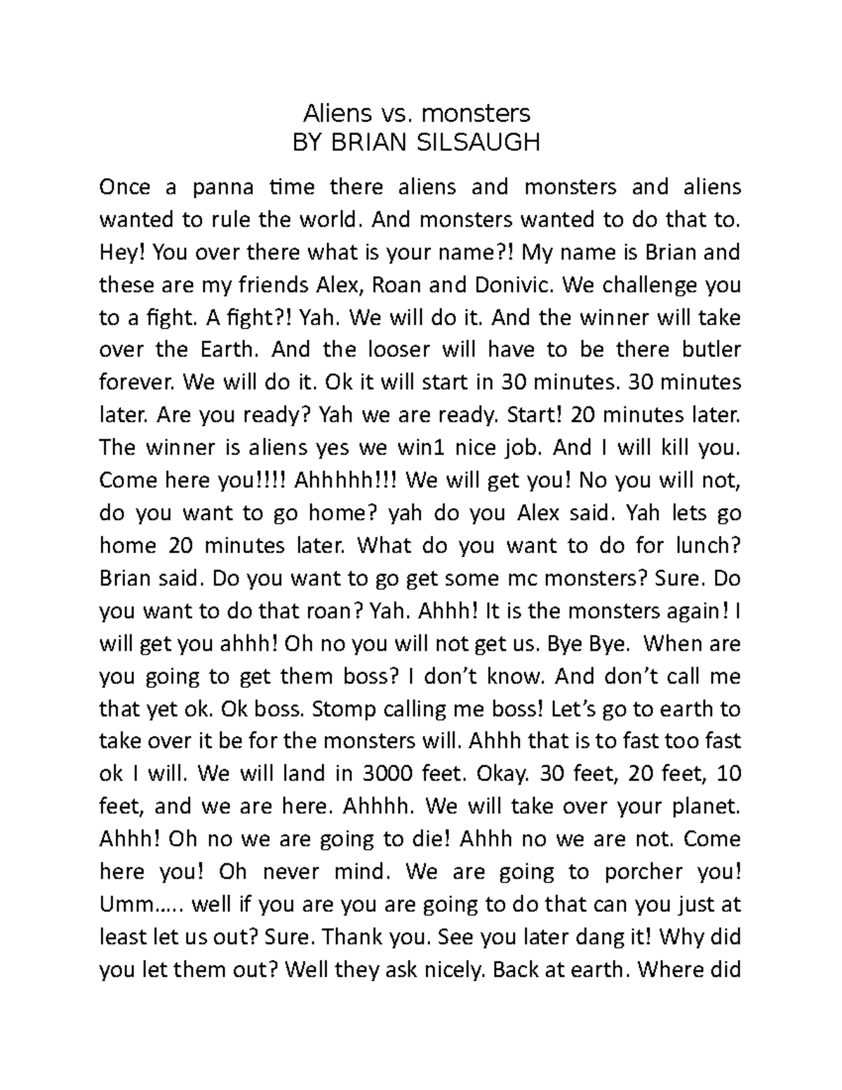 Aliens vs monsters for English COMP1 - Aliens vs. monsters BY BRIAN ...