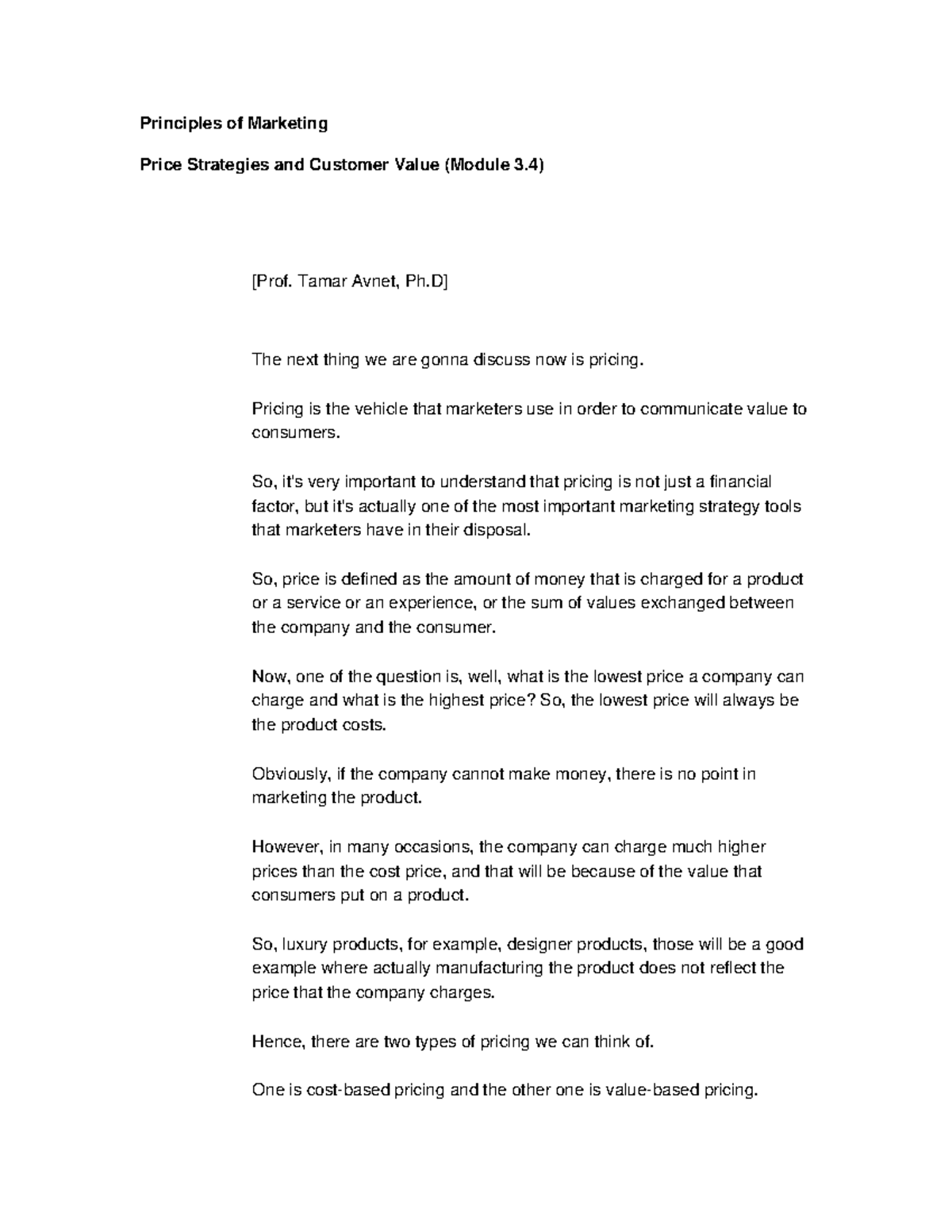 Pricing Strategies and Customer Value in Marketing (Module 3.4) - Studocu