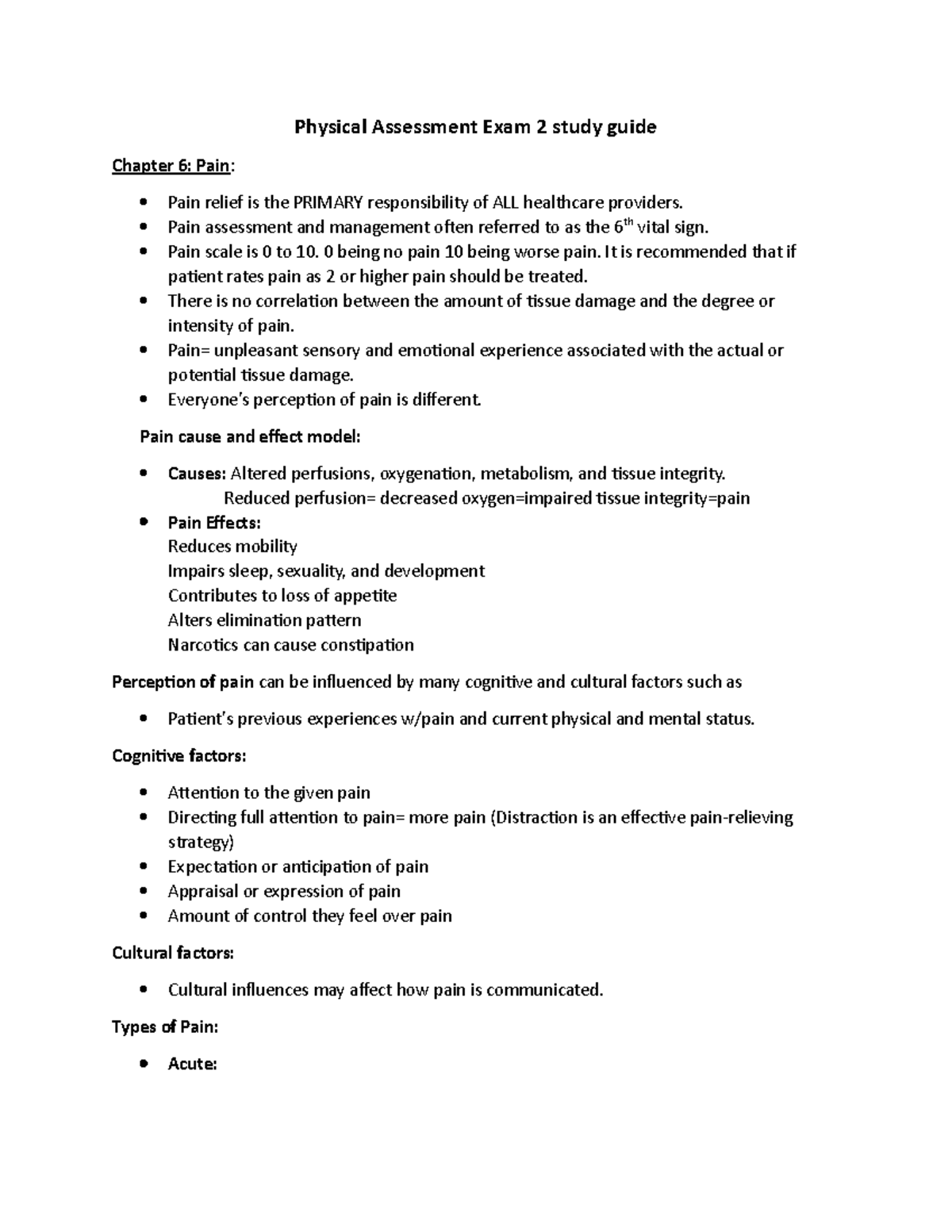 PA EXAM 2 Study Guide: Key Concepts & Pain Management Insights - Studocu