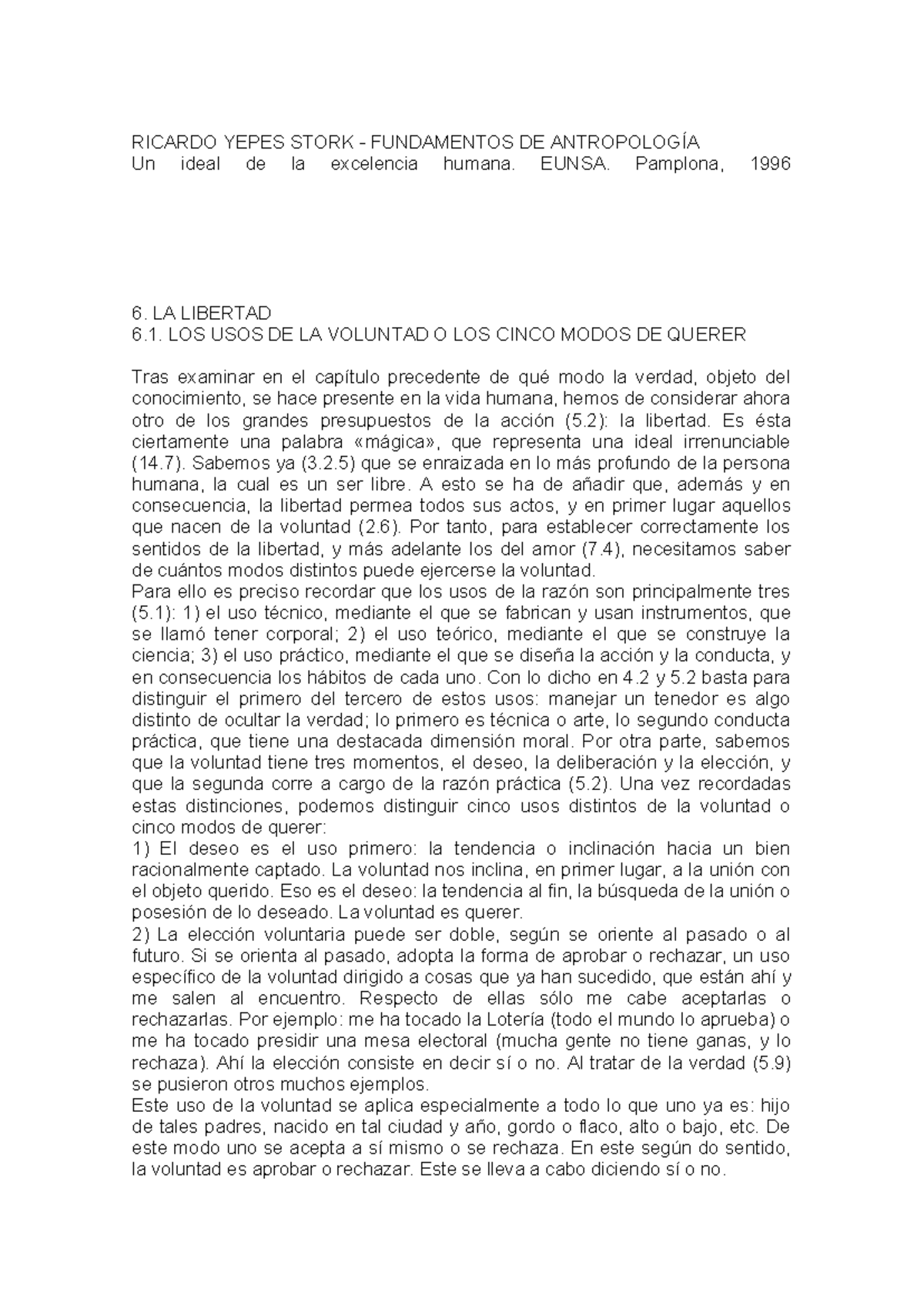 RICARDO YEPES STORK - FUNDAMENTOS DE ANTROPOLOGÍA: La Libertad - Studocu