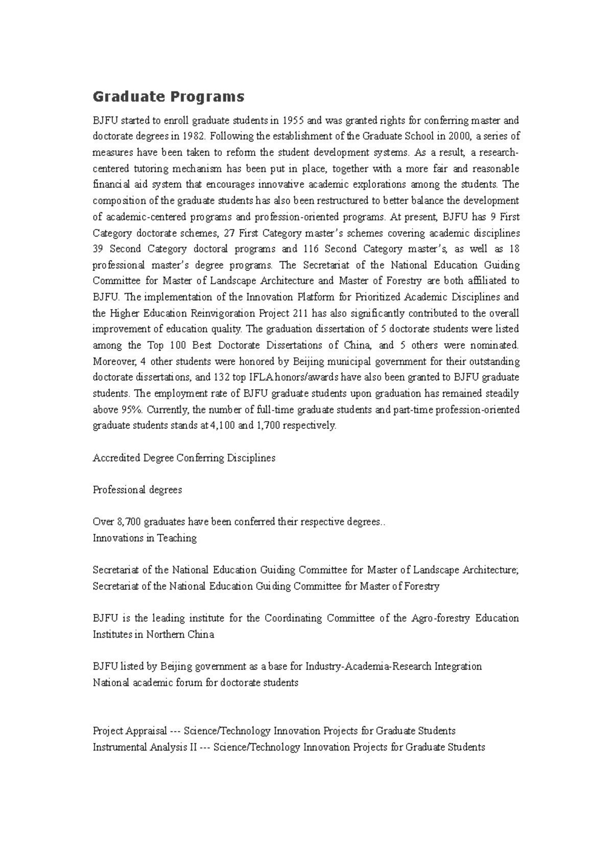 Graduate Programs Overview at BJFU: Achievements & Innovations - Studocu