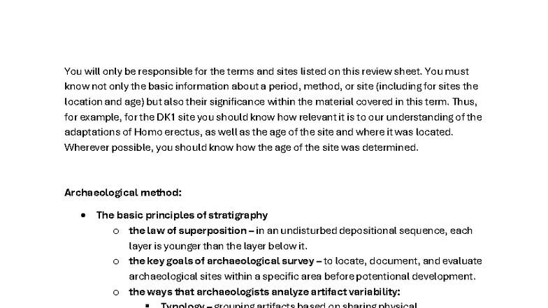 ARH100 Test 1 Review: Key Archaeological Concepts and Sites - Studocu