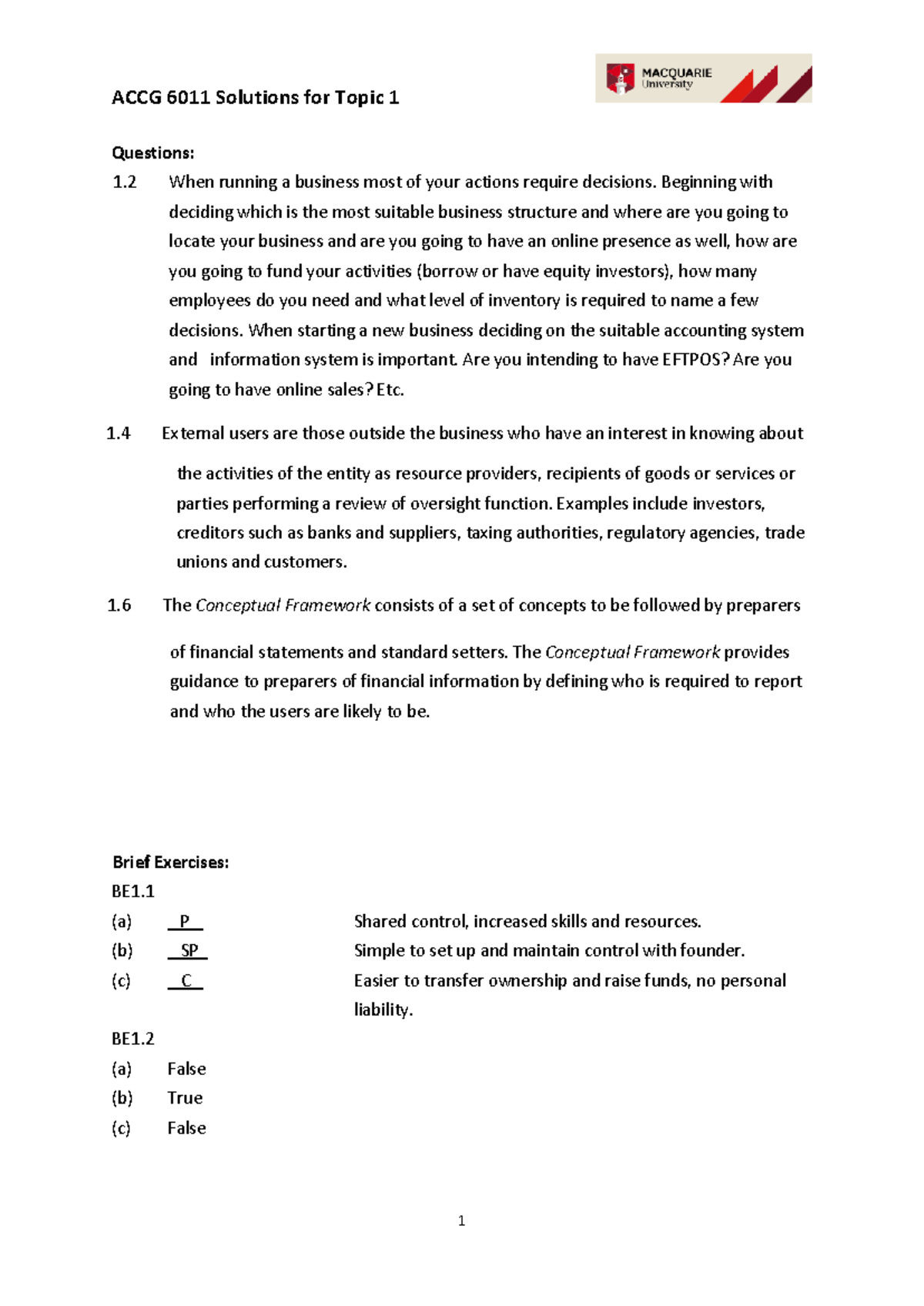 ACCG 6011 Topic 1 Solutions: Business Structure & Decision-Making - Studocu
