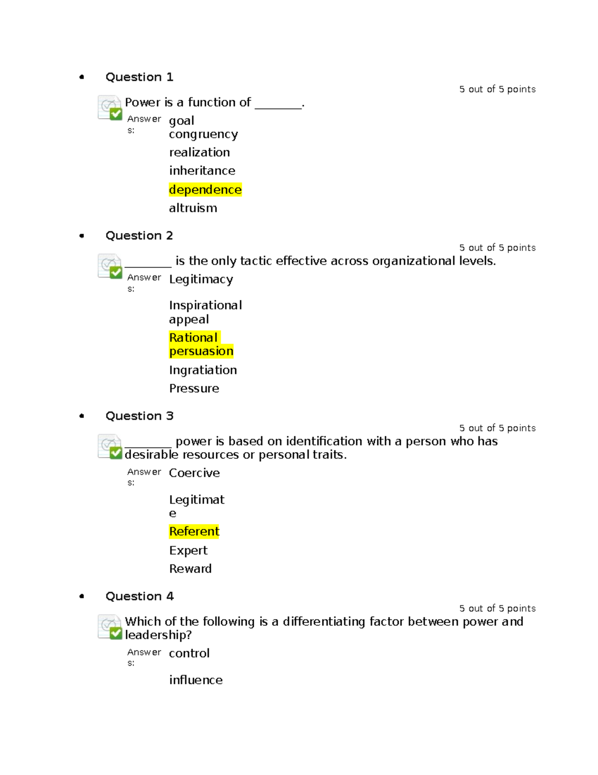 OB quiz 12 - quiz - Question 1 5 out of 5 points Power is a function of ...