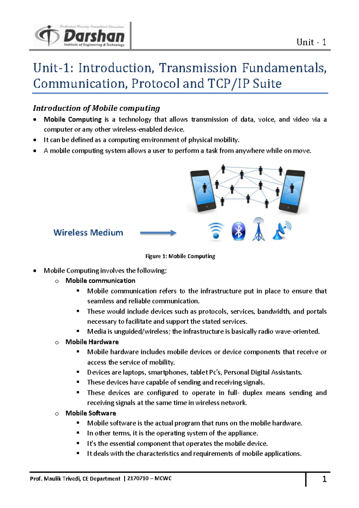 Unit-1: Mobile Computing & Transmission Fundamentals Notes - Studocu