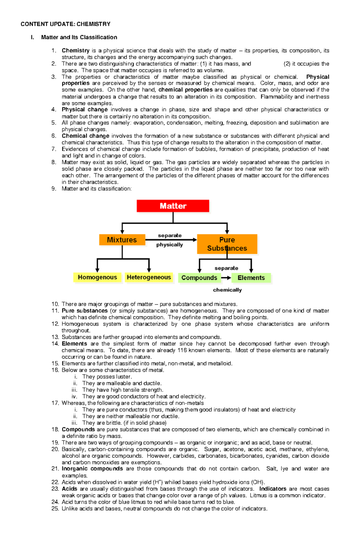 Chemistry Review Notes for CHM 101: Concepts of Matter and Change - Studocu