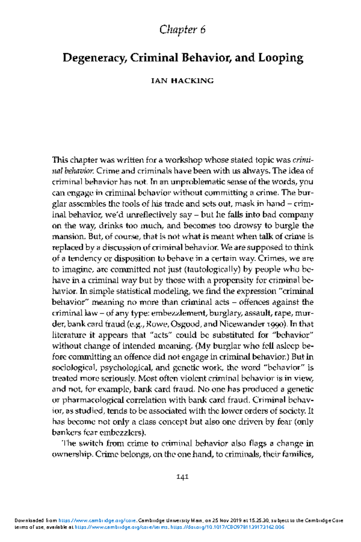 Degeneracy criminal behavior and looping - Chapter 6 Degeneracy ...