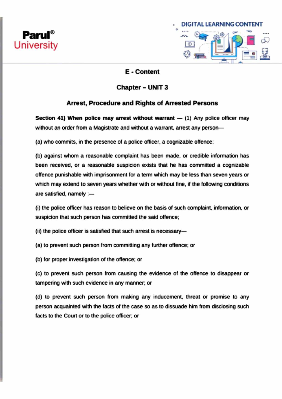 CRPC 0: Unit 3 - Arrest Procedures and Rights of Arrested Persons - Studocu