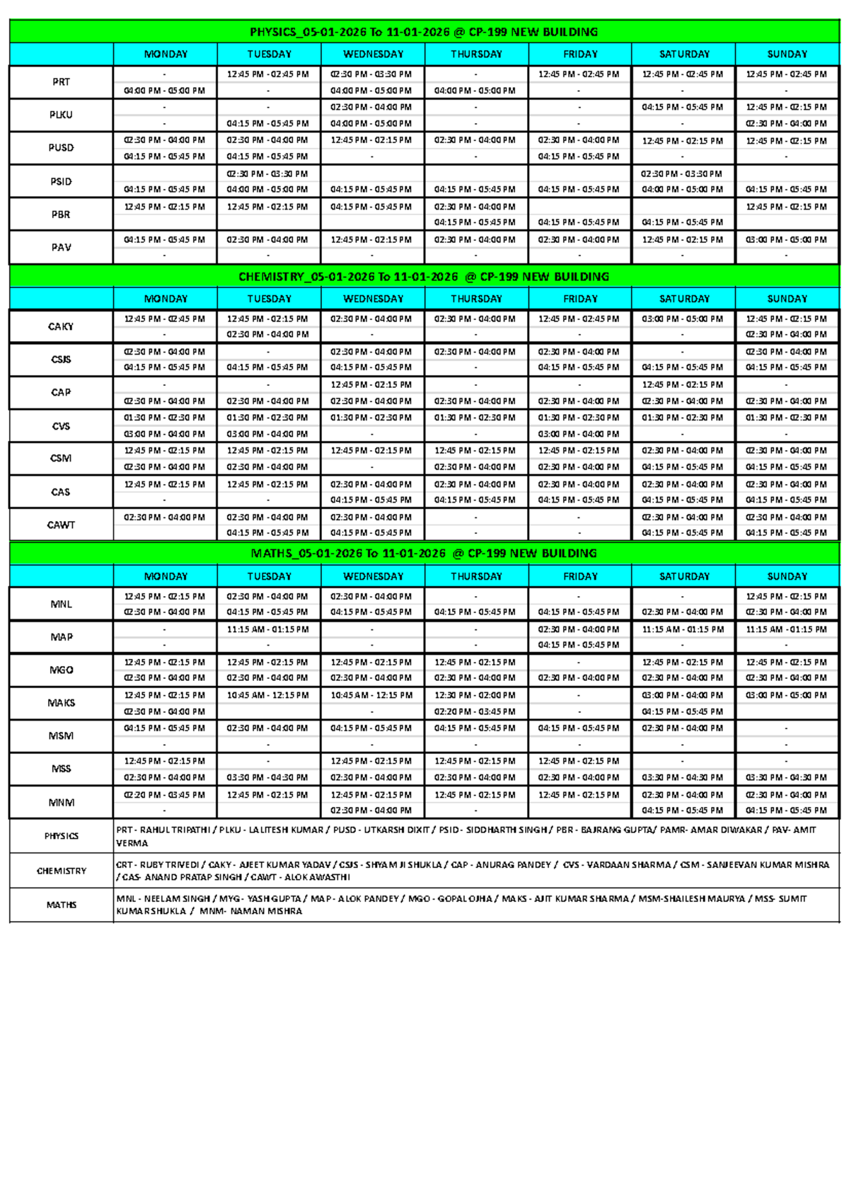 Weekly Schedule for New Building PRT PLKU PUSD PSID PBR - Studocu
