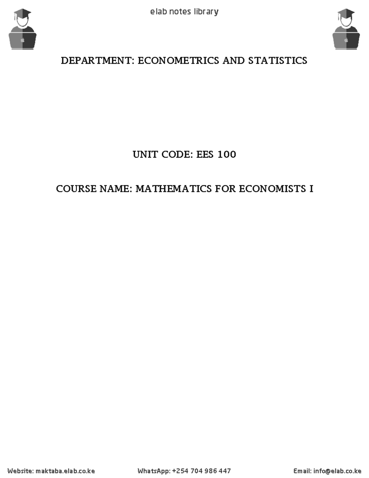 Mathematics for Economists I - EES 100 Lecture Notes and Concepts - Studocu
