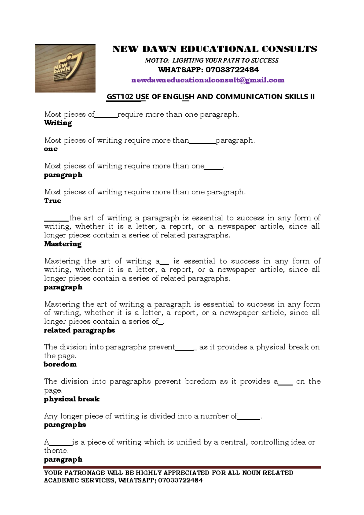 GST102 Use of English and Communication Skills II: Summary Notes - Studocu