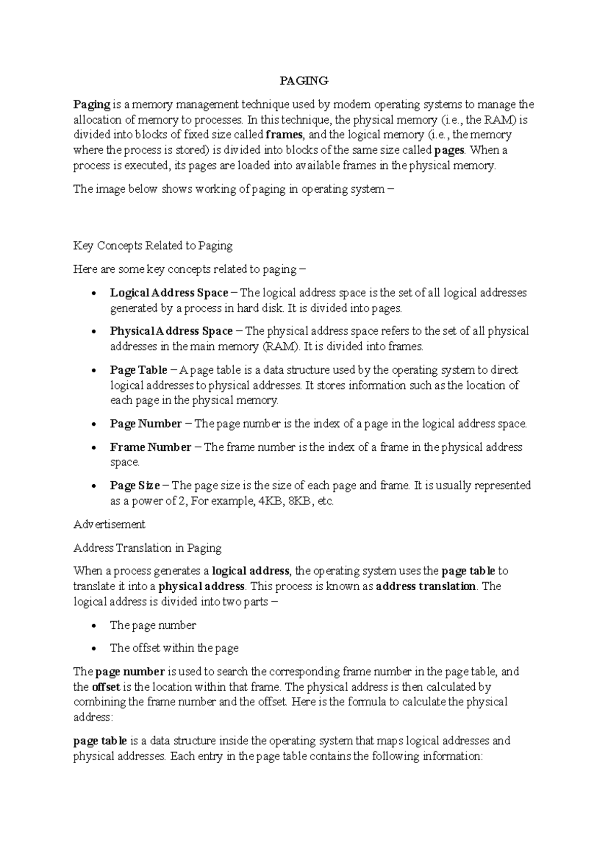 PAG 101: Understanding Paging and Demand Paging in OS - Studocu
