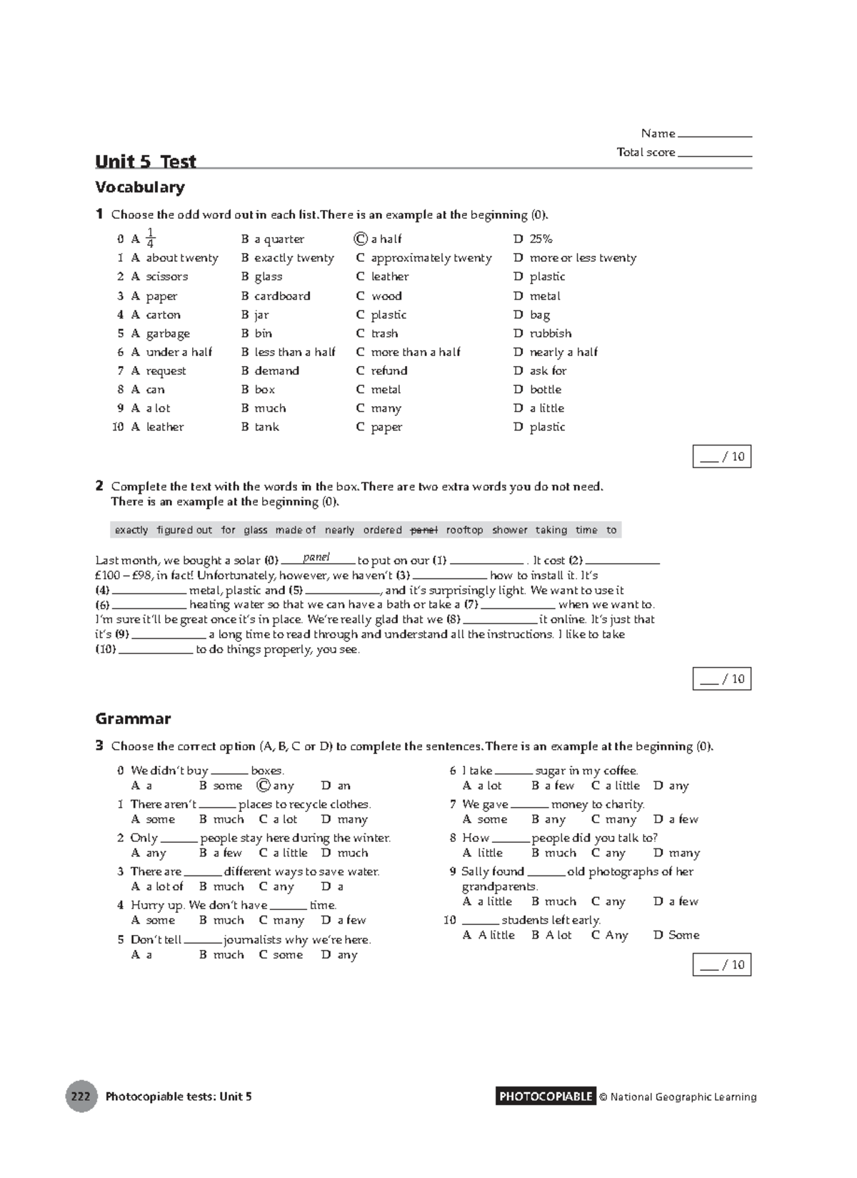 Unit 5 Test Vocabulary: Odd One Out & Grammar Exercises - Studocu