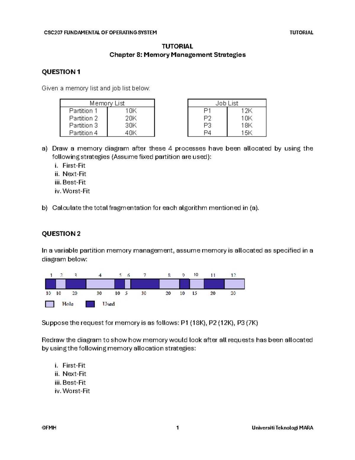 CSC207 Tutorial: Chapter 8 Memory Management Strategies Analysis - Studocu