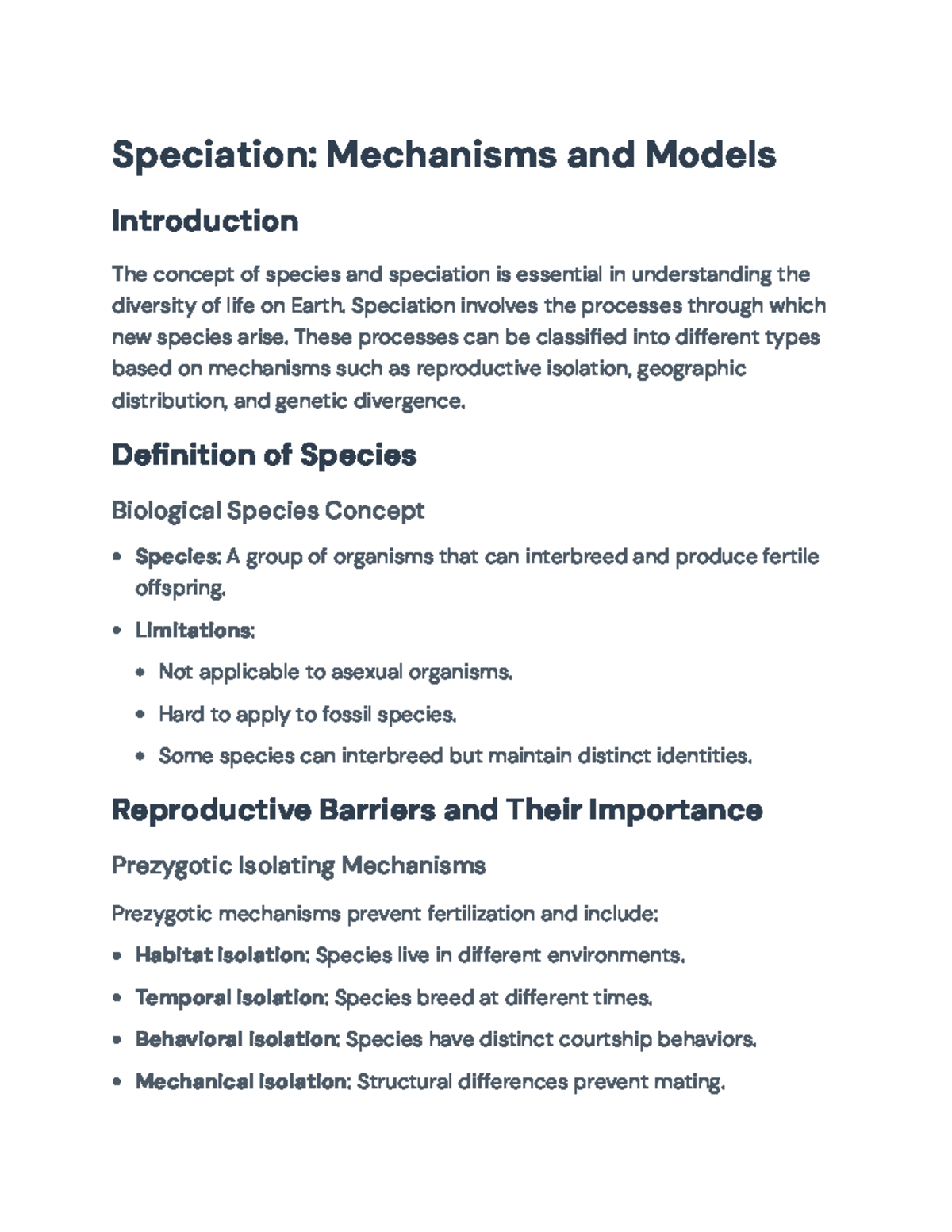 Speciation Mechanisms and Models: A Comprehensive Overview for Biology ...