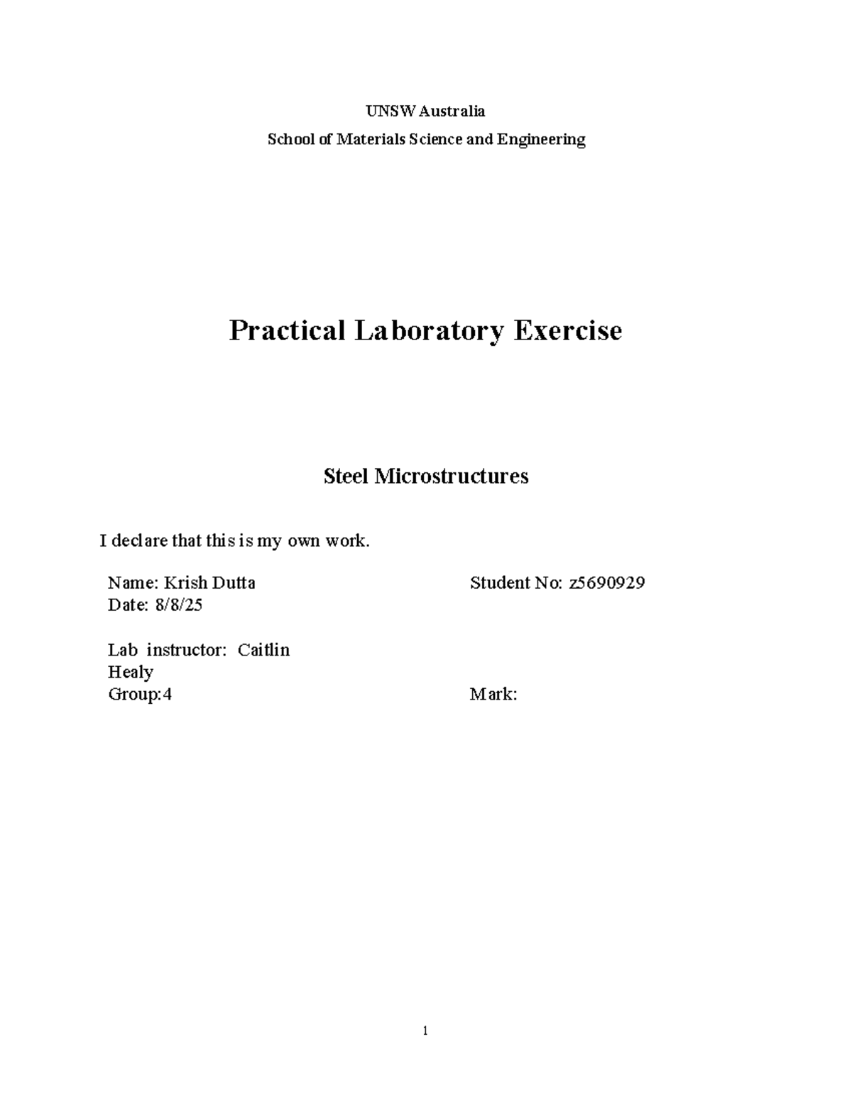 Steel Microstructures Lab Report - UNSW Materials Science - Studocu