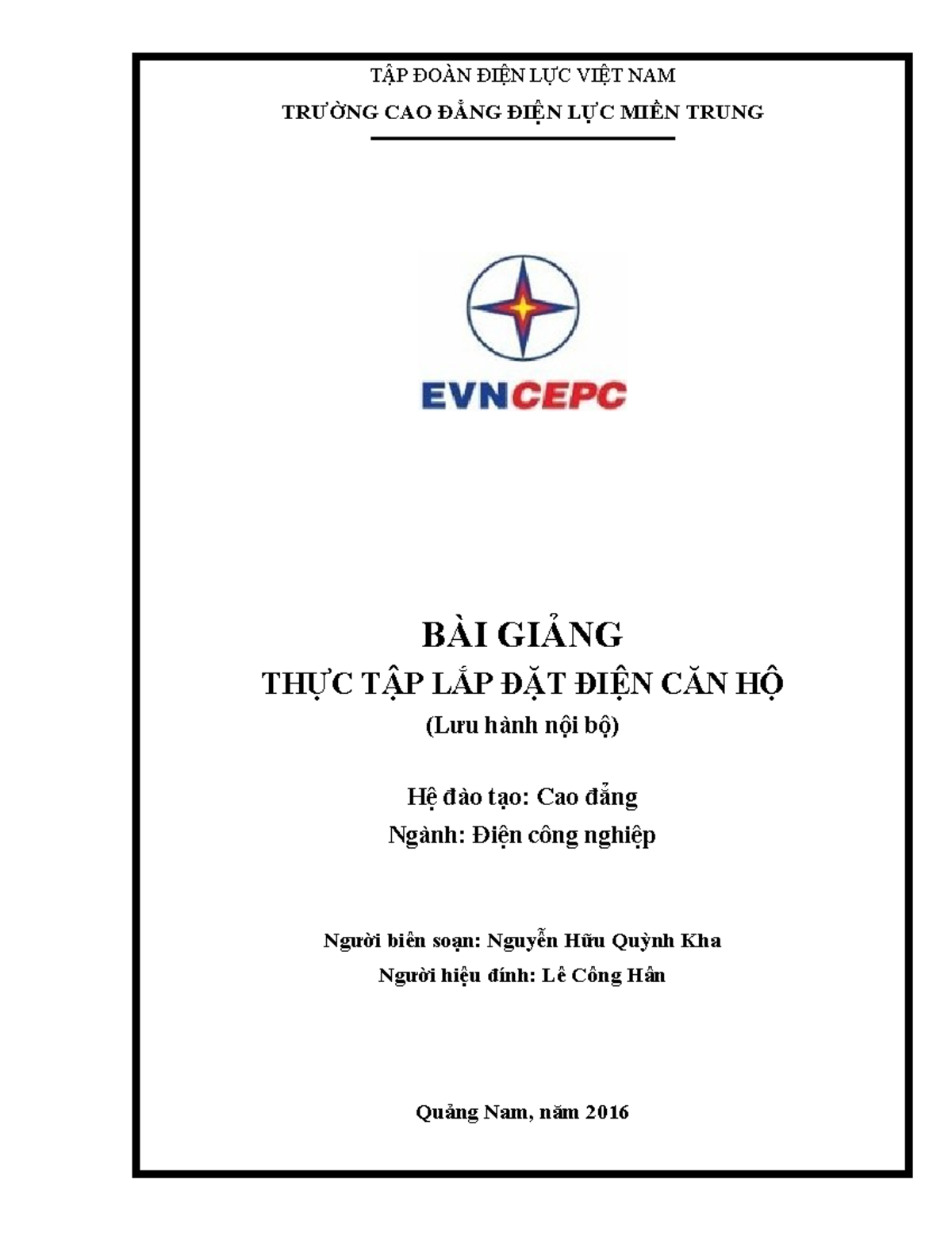 Bai giang thực tập lắp đặt điện căn hộ - TẬP ĐOÀN ĐIÊ N LỰC VIỆ T NAṂ ...