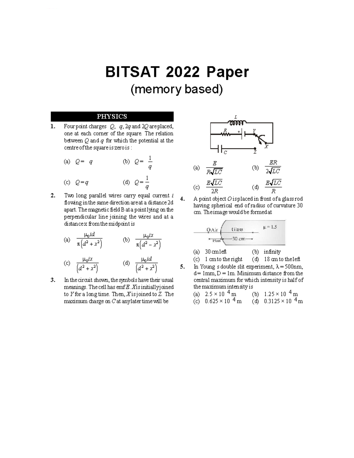 BITSAT 2022 Physics Sample Questions & Notes - Studocu